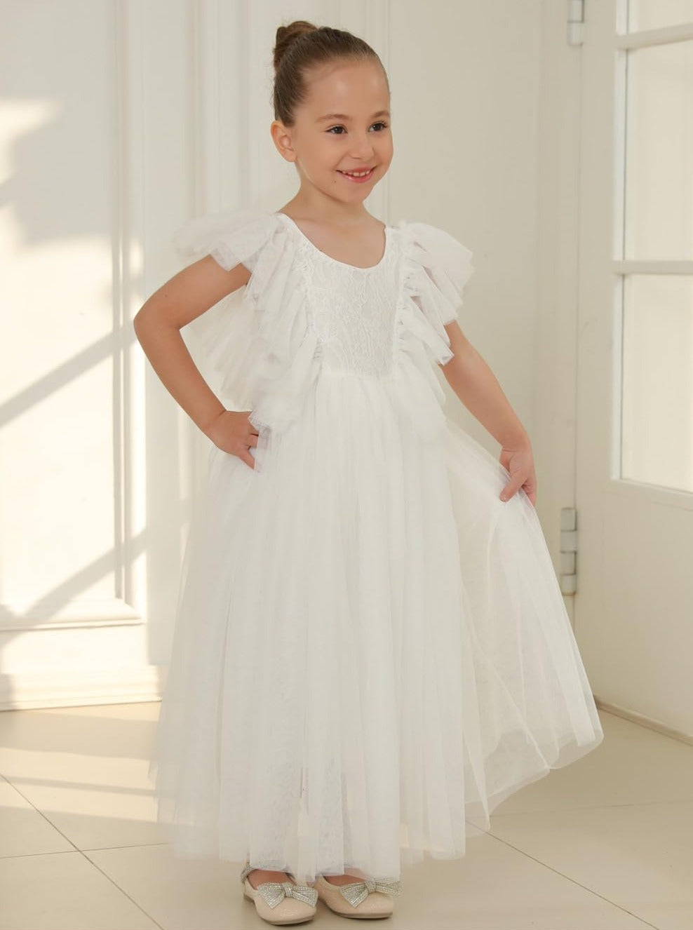 Paisley Lace Flower Girl Dress in White