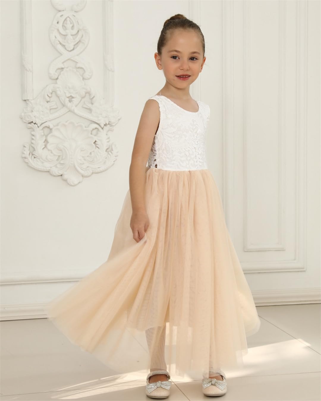 Peony Lace Flower Girl Dress in Champagne