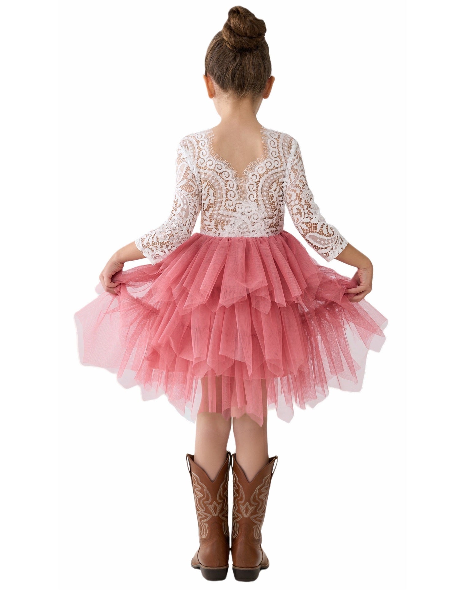 2Bunnies Girls' 6M-10yr Peony Lace Tiered Sleeve Knee Flower Girl Dress Dusty Pink 4T 2Bunnies Girls' 6M-10yr Peony Lace Tiered Sleeve Knee Flower Girl Dress Dusty Pink 4T