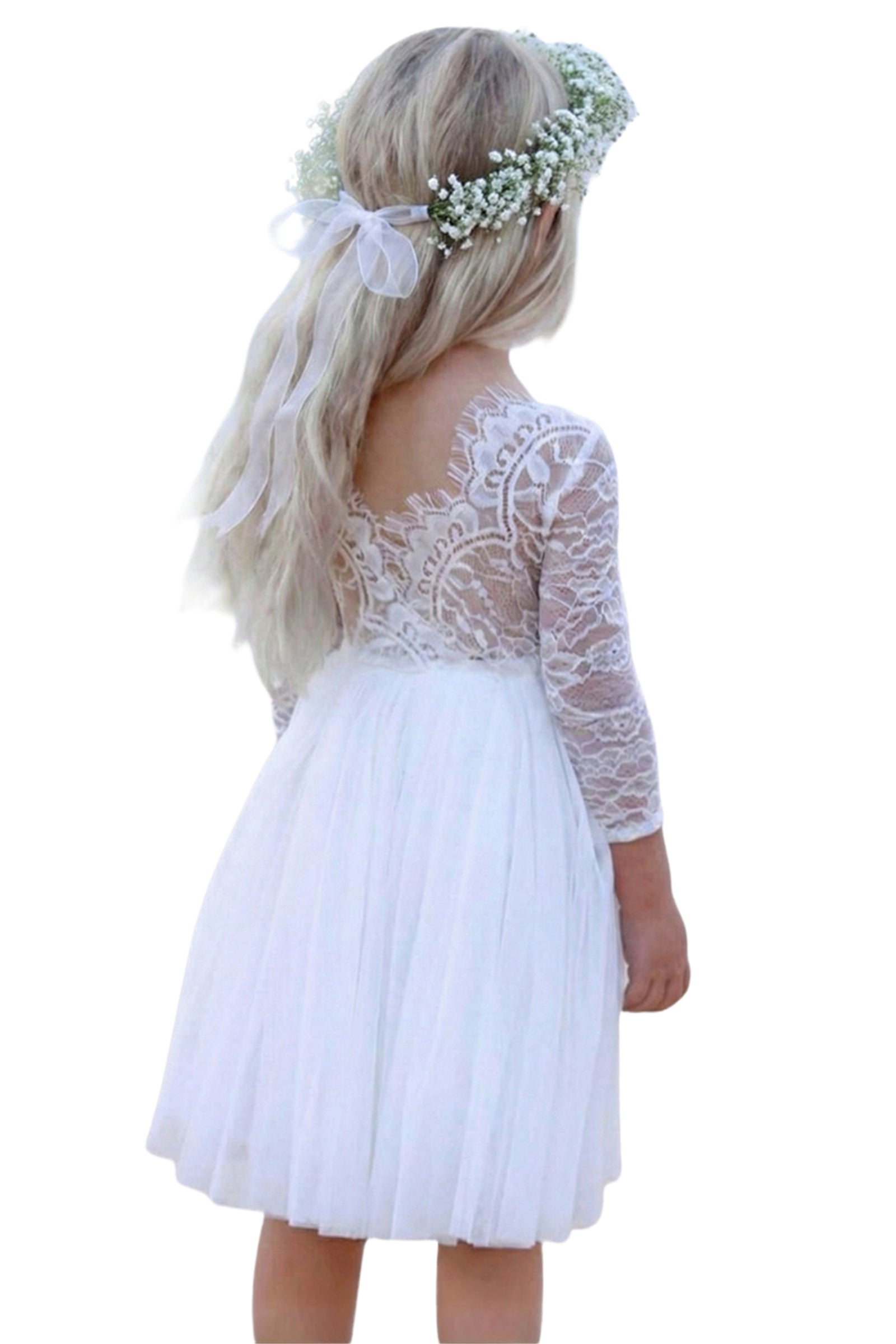 2Bunnies Girls' 12M-12yr Rose Lace Tulle Sleeve Flower Girl Dress Knee White 5 2Bunnies Girls' 12M-12yr Rose Lace Tulle Sleeve Flower Girl Dress Knee White 5