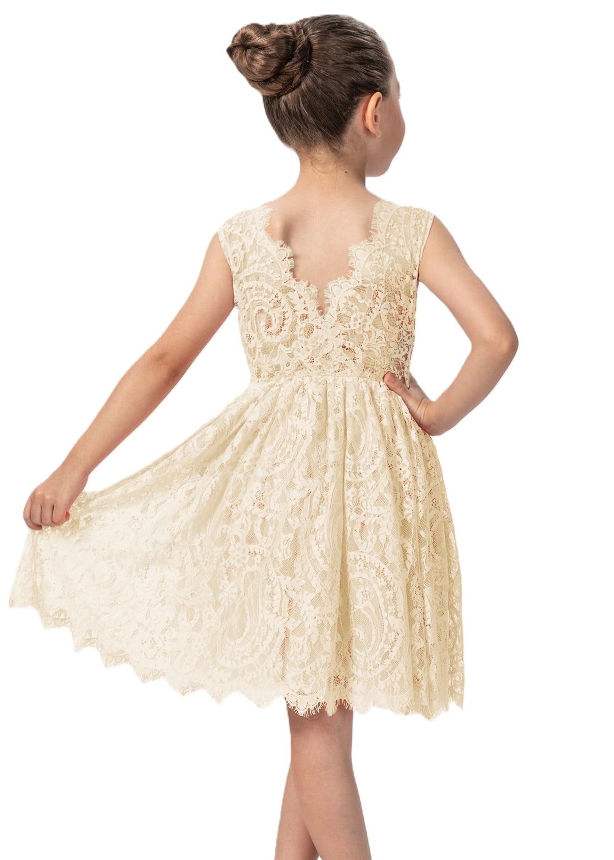 Girls' Paisley All_over Lace Sleeveless Knee Dress in Ivory 4T / Ivory Girls' Paisley All_over Lace Sleeveless Knee Dress in Ivory 4T / Ivory