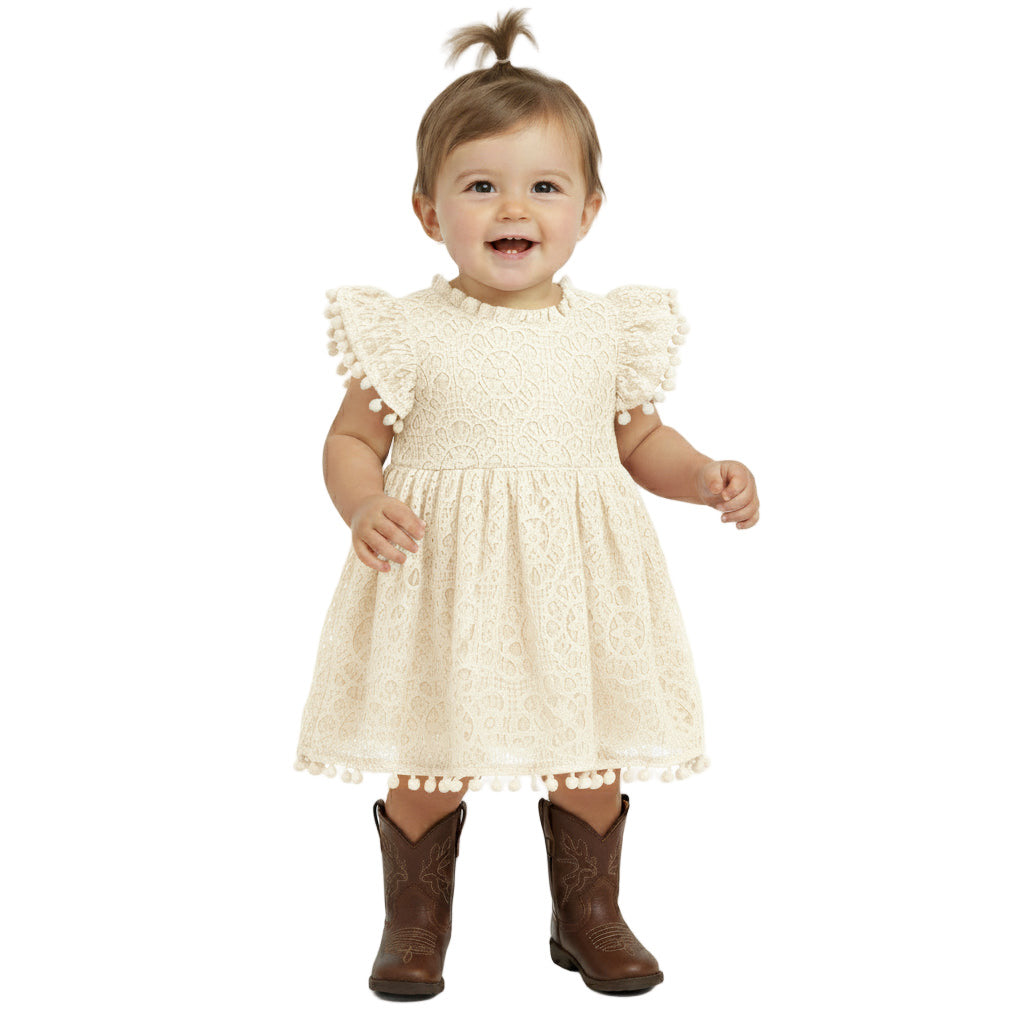 2Bunnies Baby Girls' 3M-2T Lace Pom Pom Trim Girl Dress Ivory 3 months 2Bunnies Baby Girls' 3M-2T Lace Pom Pom Trim Girl Dress Ivory 3 months