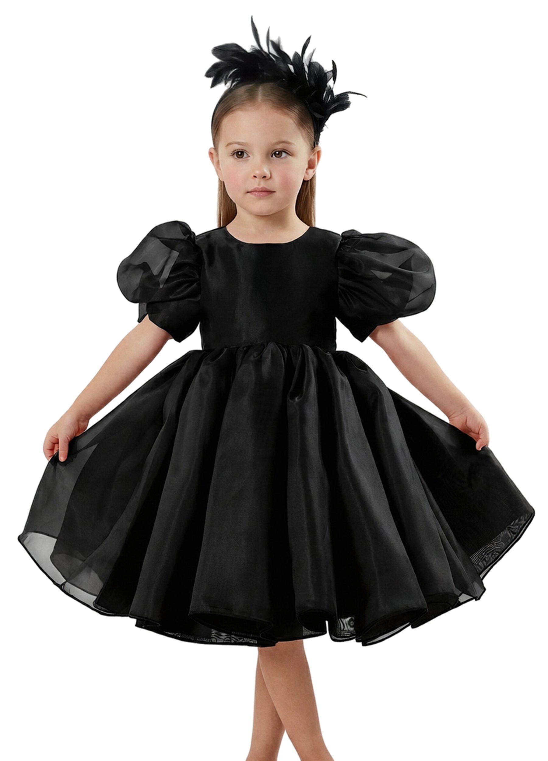 2Bunnies Organza Tulle Babydoll Puff Sleeve Flower Girl Dress in Black –  2BUNNIES
