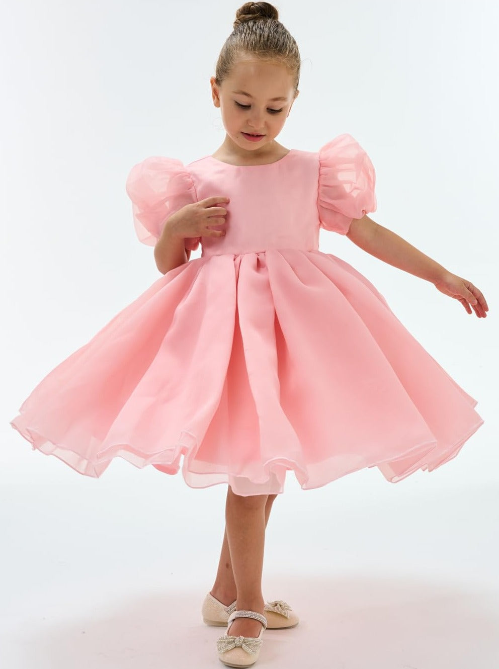 Organza Tulle Babydoll Girl Dress in Pink