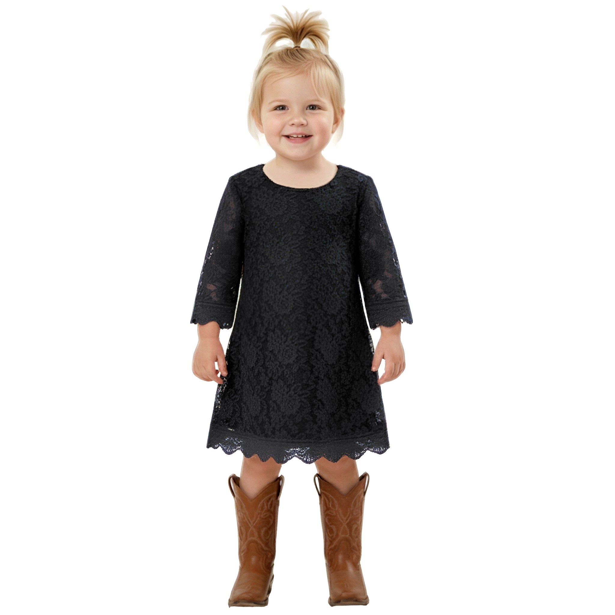 2Bunnies Baby Toddler Girls' 12M-3T Boho Rustic Lace Scalloped Trim Sleeve Flower Girl Dress Black 2T 2Bunnies Baby Toddler Girls' 12M-3T Boho Rustic Lace Scalloped Trim Sleeve Flower Girl Dress Black 2T