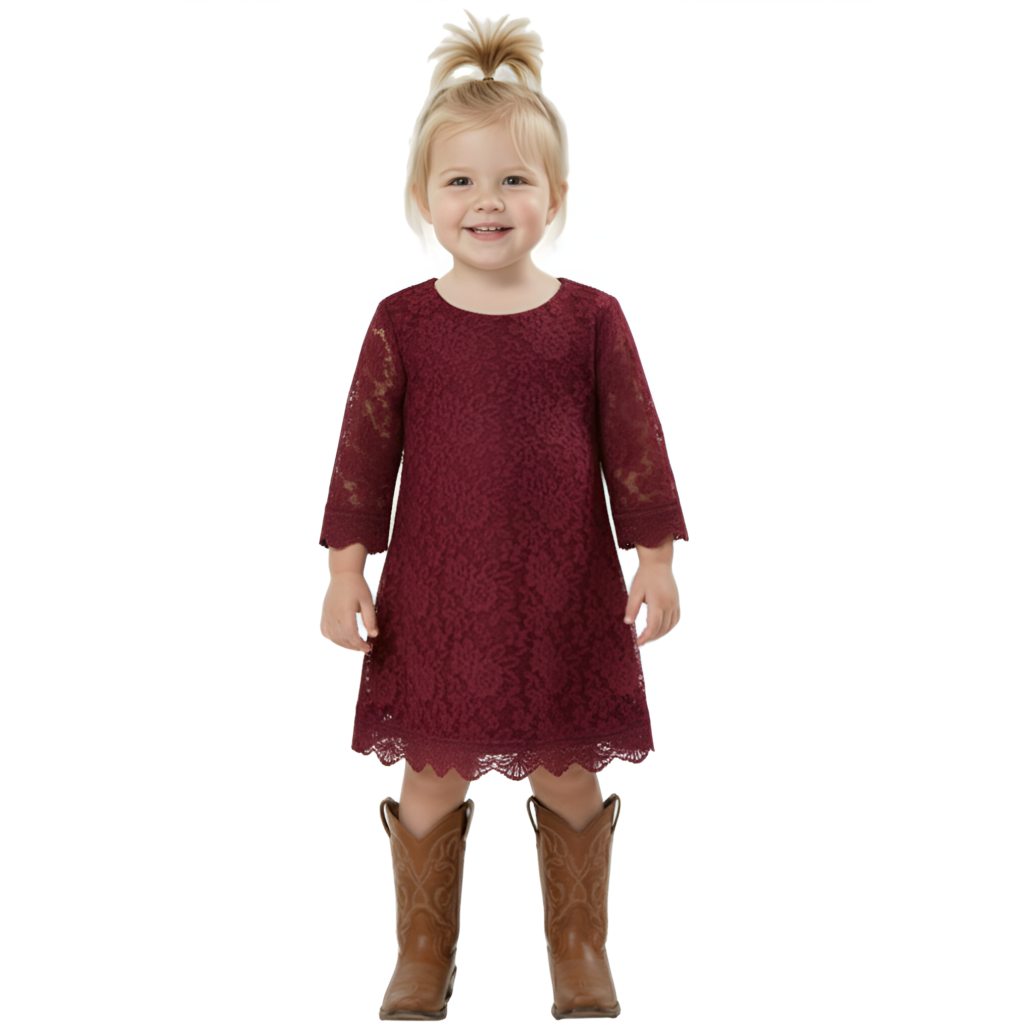 2Bunnies Baby Toddler Girls' 12M-3T Boho Rustic Lace Scalloped Trim Sleeve Flower Girl Dress Burgundy 12 months 2Bunnies Baby Toddler Girls' 12M-3T Boho Rustic Lace Scalloped Trim Sleeve Flower Girl Dress Burgundy 12 months
