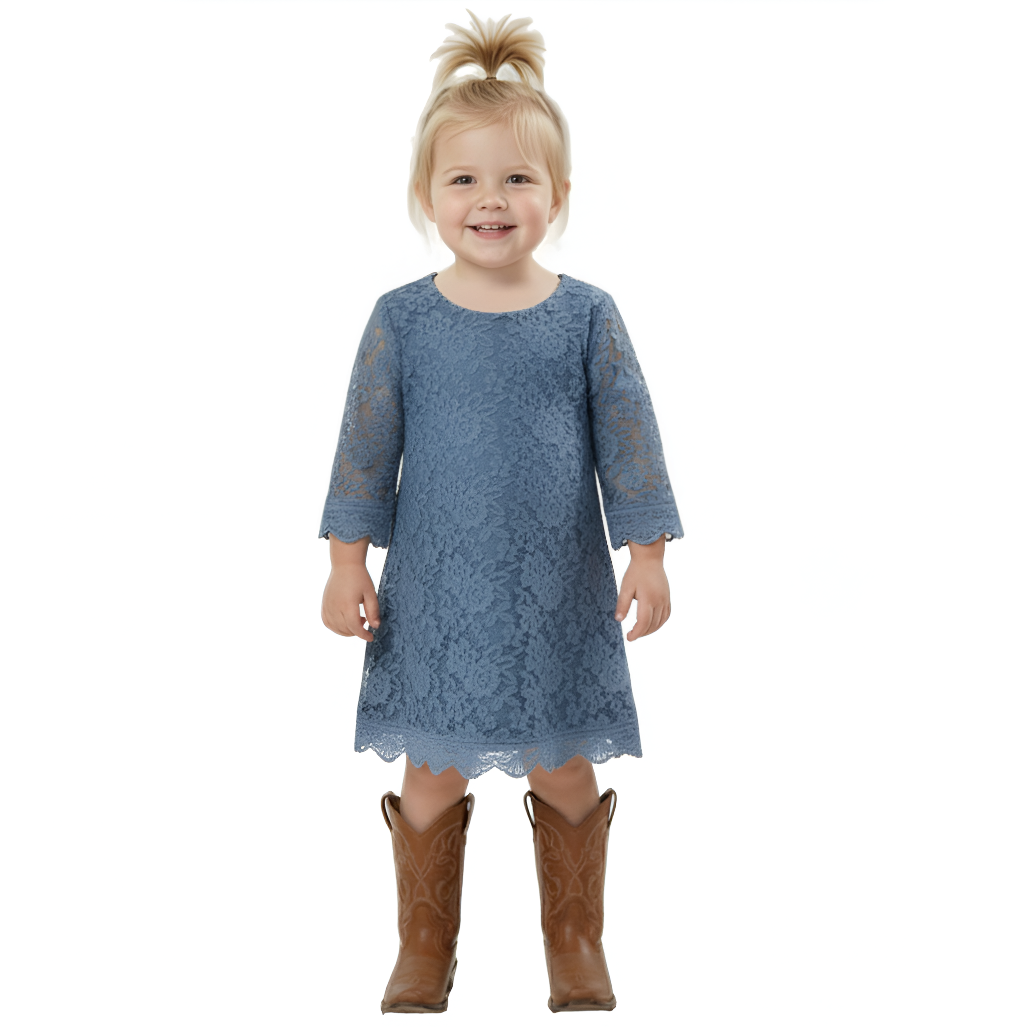Baby Girls Boho Rustic Garden Lace Dress 18 months / Bluish Gray