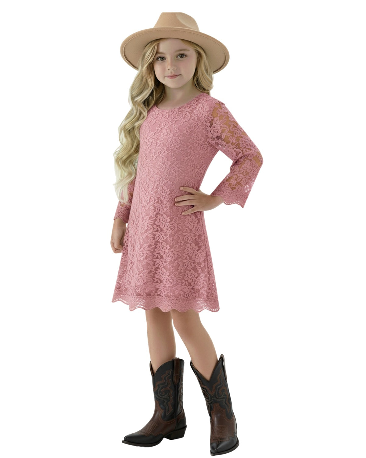 2Bunnies Girls' 12M-12Y Boho Country Rustic Lace Scalloped Trim Sleeve Flower Girl Dress 10-12 years / Dusty Pink 2Bunnies Girls' 12M-12Y Boho Country Rustic Lace Scalloped Trim Sleeve Flower Girl Dress 10-12 years / Dusty Pink