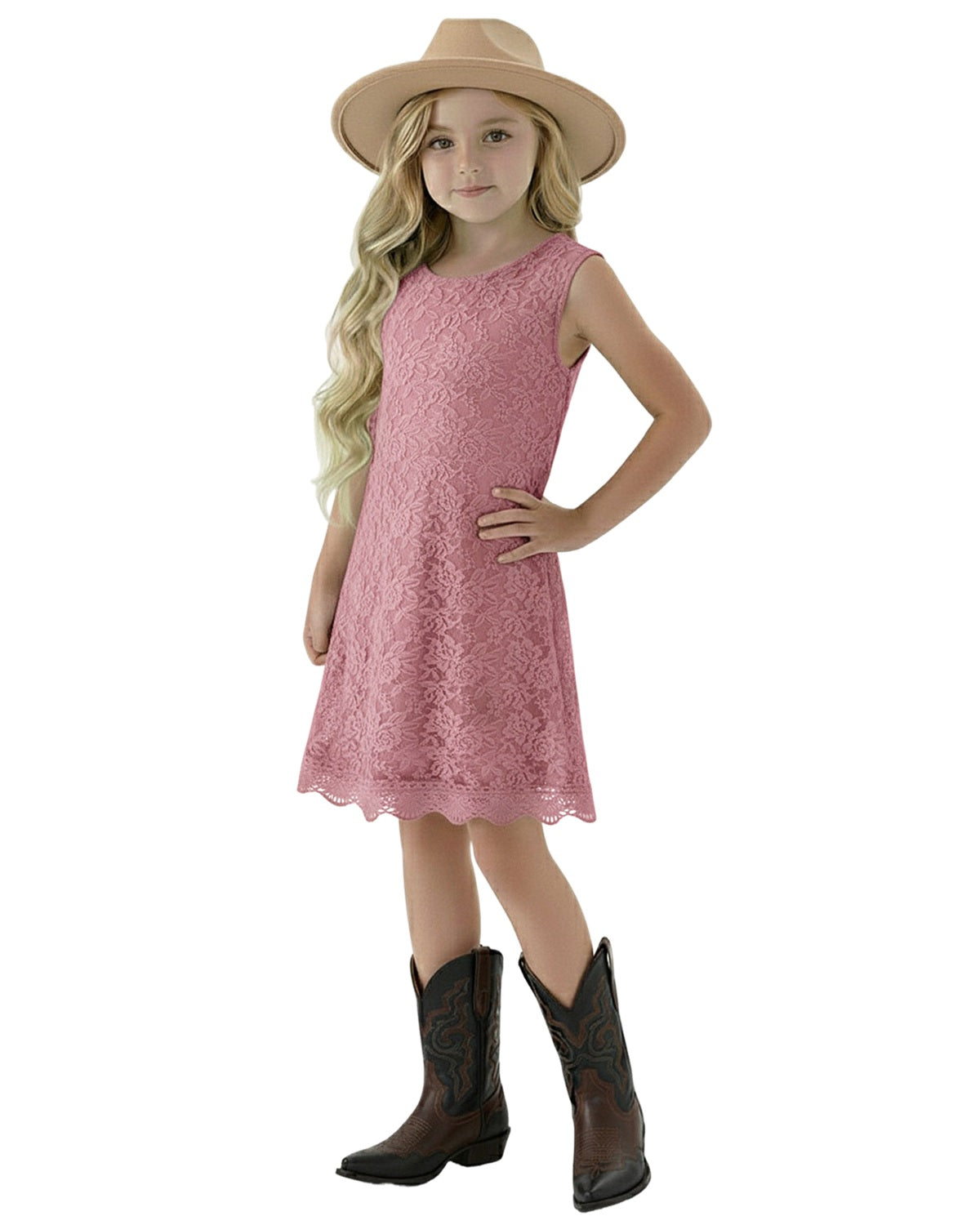 2Bunnies Girls' 12M-12Y Boho Country Rustic Lace Scalloped Trim Sleeveless Flower Girl Dress 2T / Pink 2Bunnies Girls' 12M-12Y Boho Country Rustic Lace Scalloped Trim Sleeveless Flower Girl Dress 2T / Pink