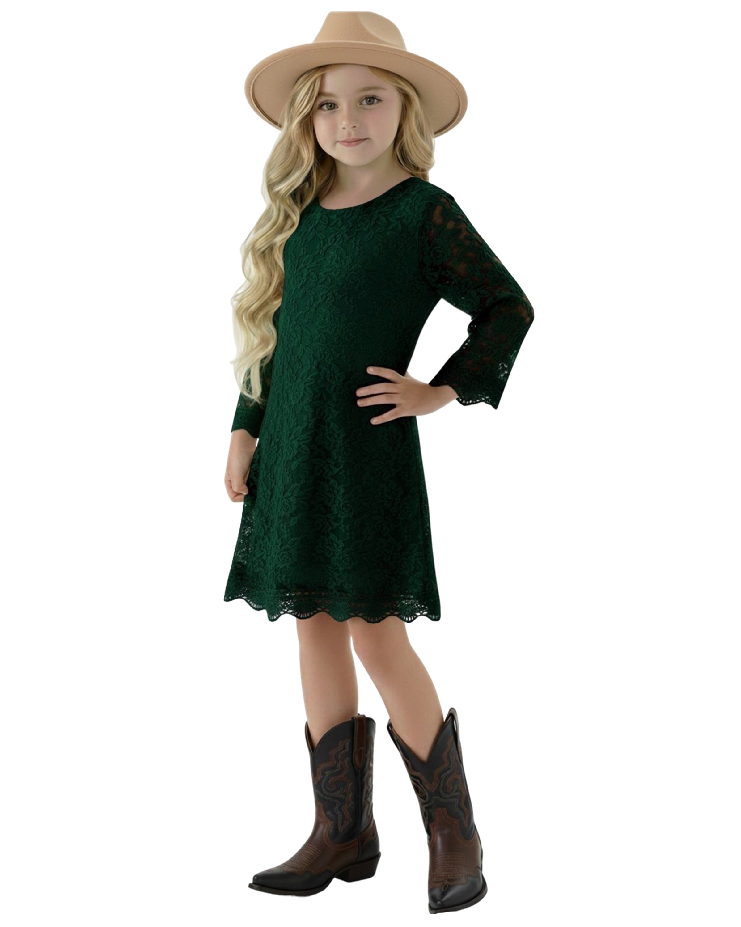 2Bunnies Girls' 12M-12Y Boho Country Rustic Lace Scalloped Trim Sleeve Flower Girl Dress Deep Green 7-8 years 2Bunnies Girls' 12M-12Y Boho Country Rustic Lace Scalloped Trim Sleeve Flower Girl Dress Deep Green 7-8 years