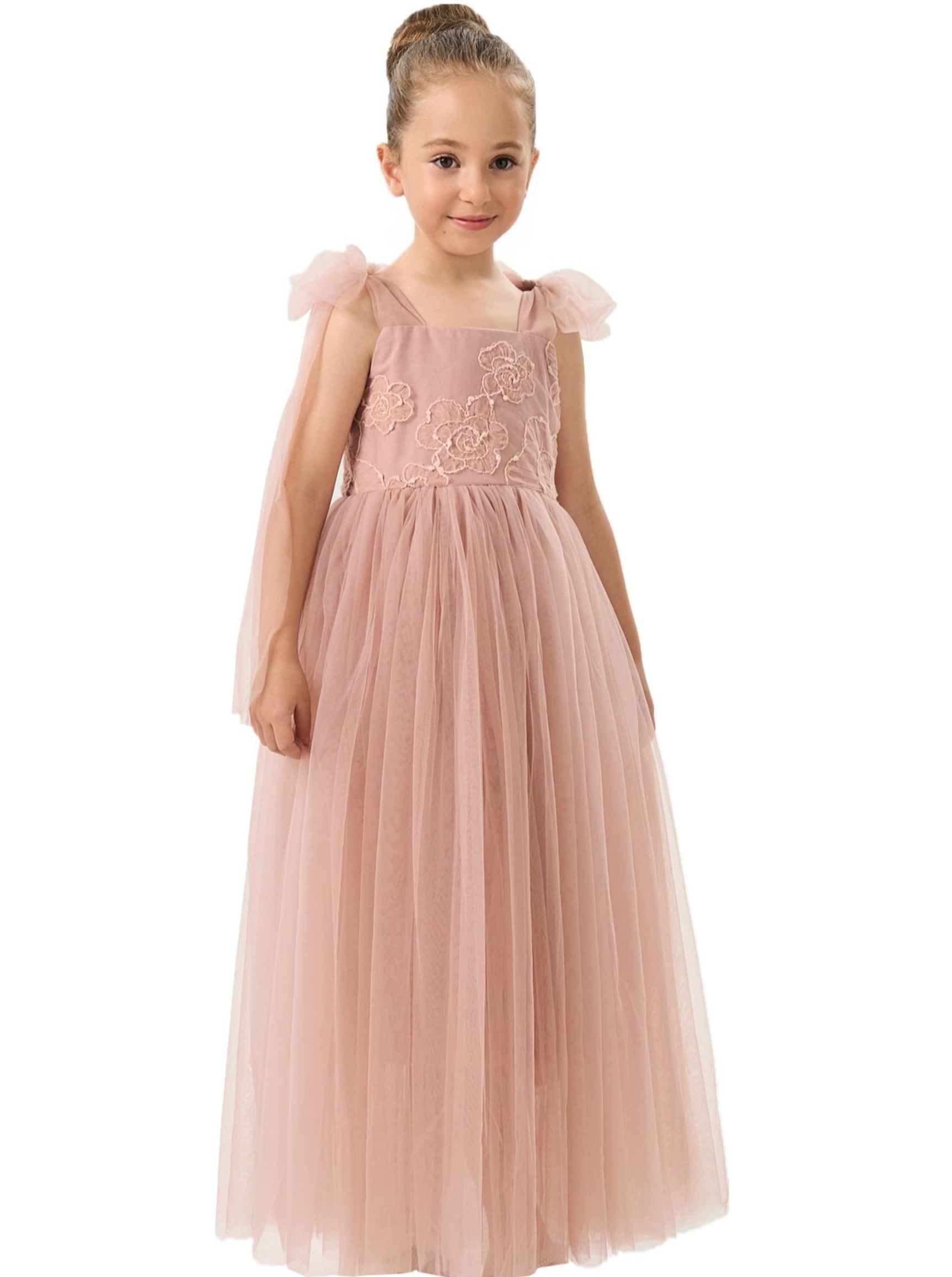 Lily Adjustable Strap Girl Dress in Dusty Pink