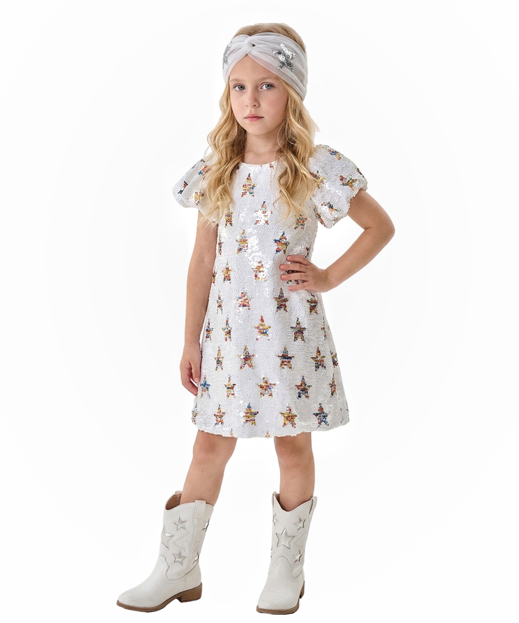 2Bunnies Girls' 4T-10Y Galaxy Rainbow Star Puff Sleeve Sequin Dress –  2BUNNIES