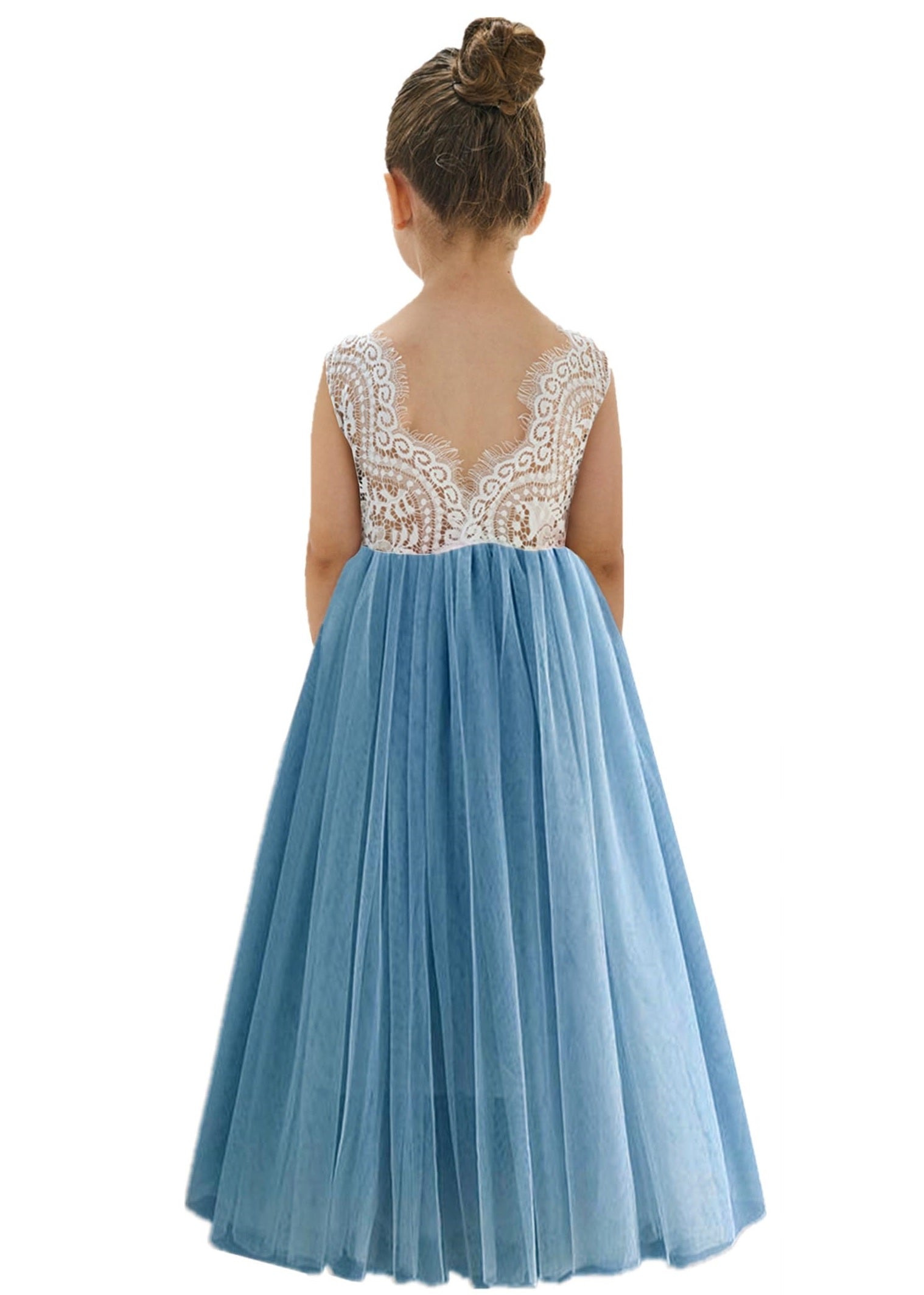 Peony Lace Flower Girl Dress in Dusty Blue Sleeveless Maxi 5 Peony Lace Flower Girl Dress in Dusty Blue Sleeveless Maxi 5