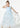 Floral Embroidered Tulle Strap Girl Dress in Blue