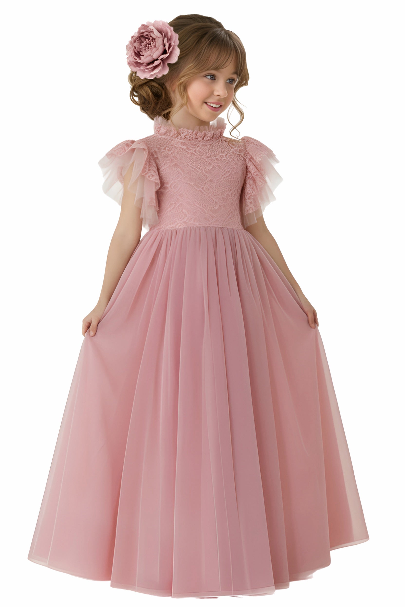 dusty pink flower girl dress Pink Dusty Rose Satin Flower Girl Dress A-Line Bow Pleated Dress Mia Princess