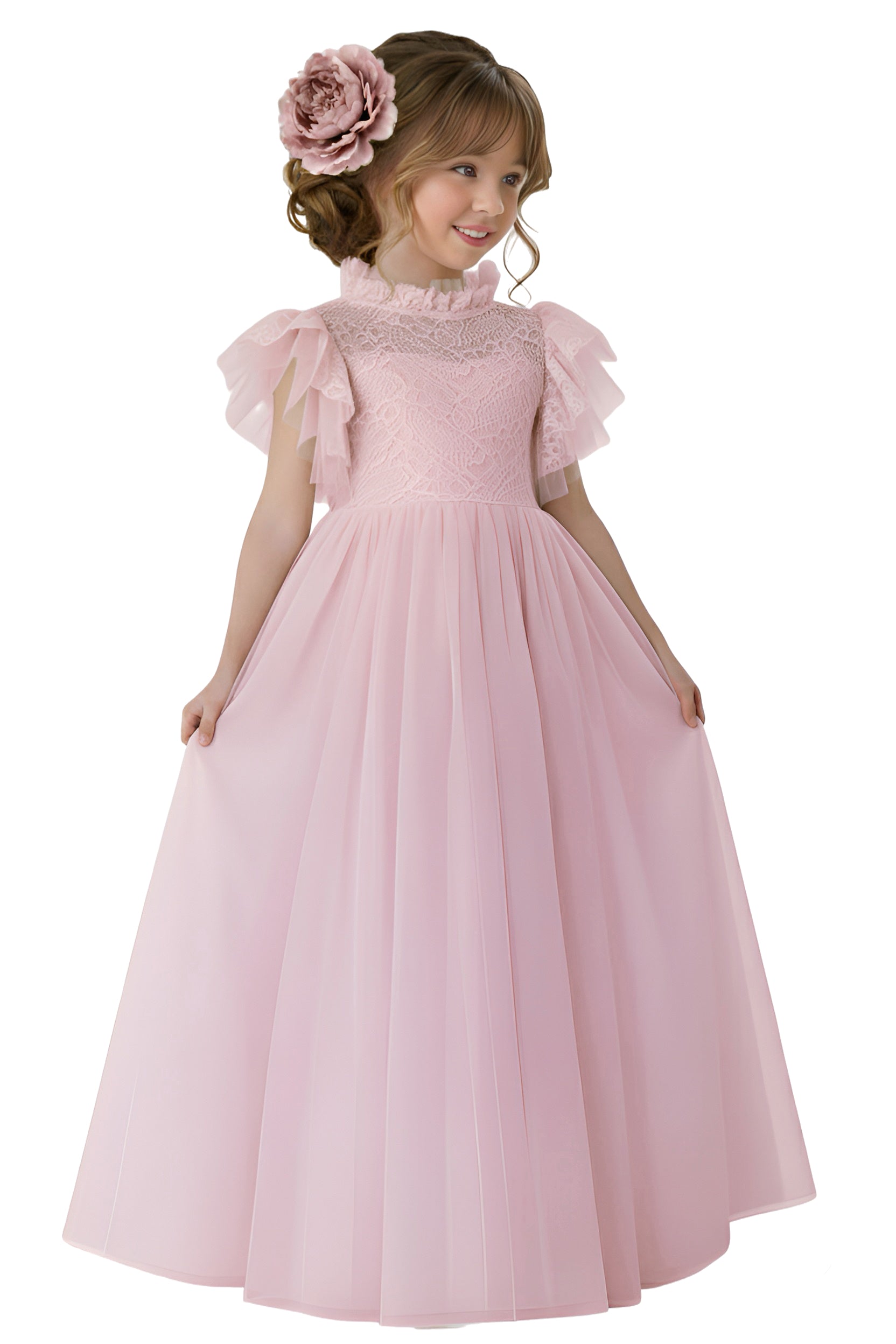 pink communion dresses Princess Party Puffy Pageant Dress for Little Girls - Shiny Flower Girl with bows Back