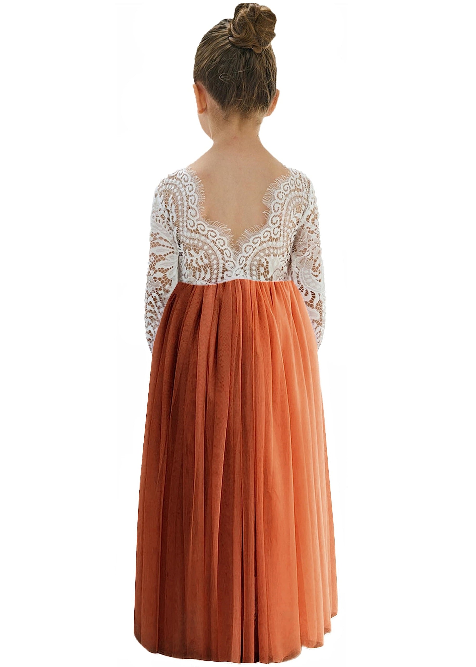 Peony Lace Flower Girl Dress in Burnt Orange Sleeve Maxi 10-12 years Peony Lace Flower Girl Dress in Burnt Orange Sleeve Maxi 10-12 years