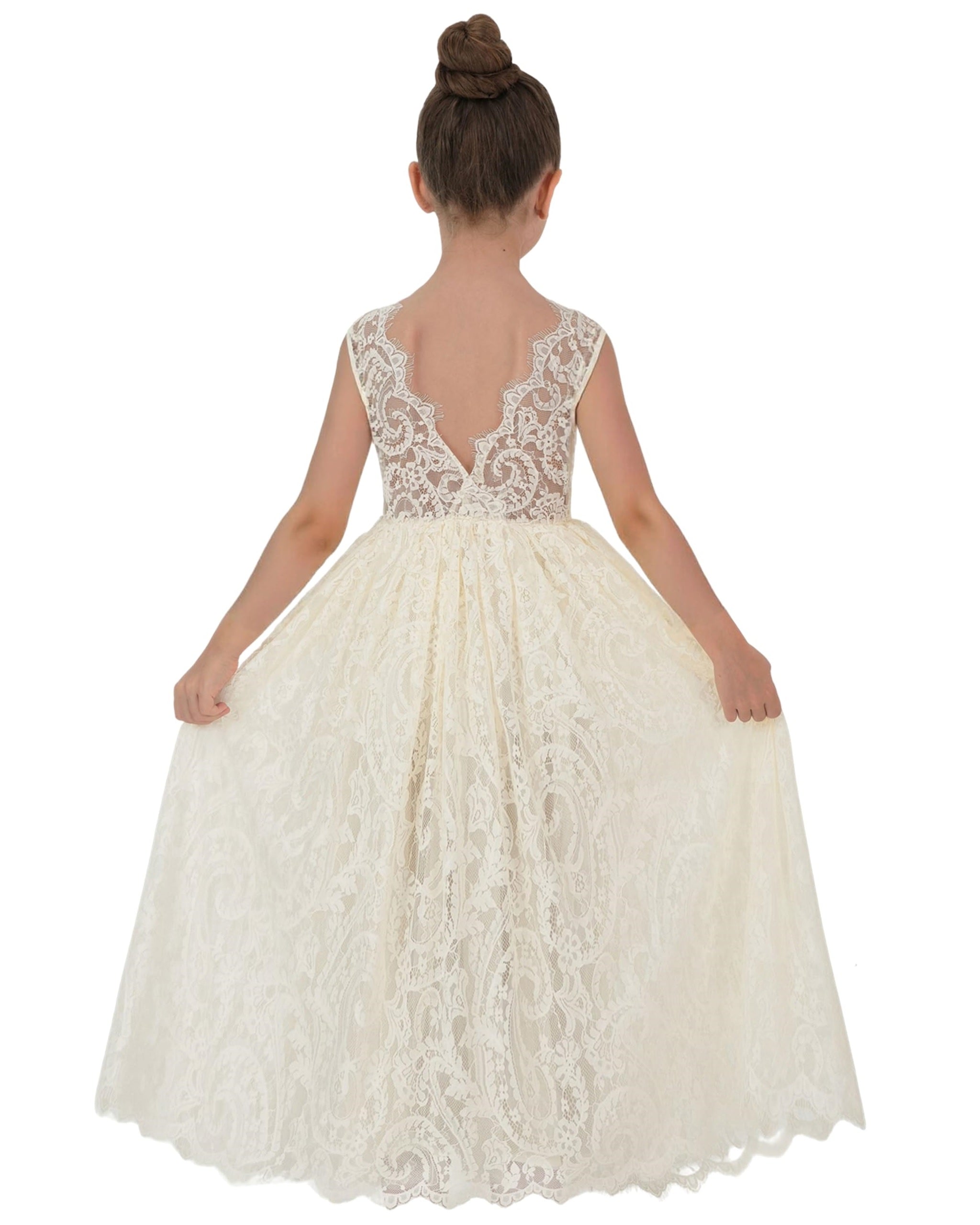 Girls' Paisley All_over Lace Sleeveless Maxi Dress in Ivory 2BUNNIES Girls' Paisley All_over Lace Sleeveless Maxi Dress in Ivory 2BUNNIES