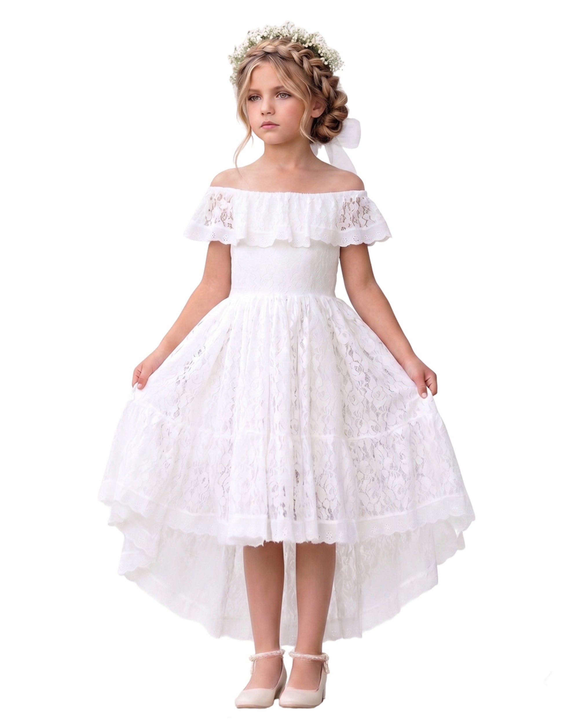 2Bunnies Girls' 12M-12Y All-Over Paisley Lace Off-Shoulder Flower Girl Dress White 3T 2Bunnies Girls' 12M-12Y All-Over Paisley Lace Off-Shoulder Flower Girl Dress White 3T