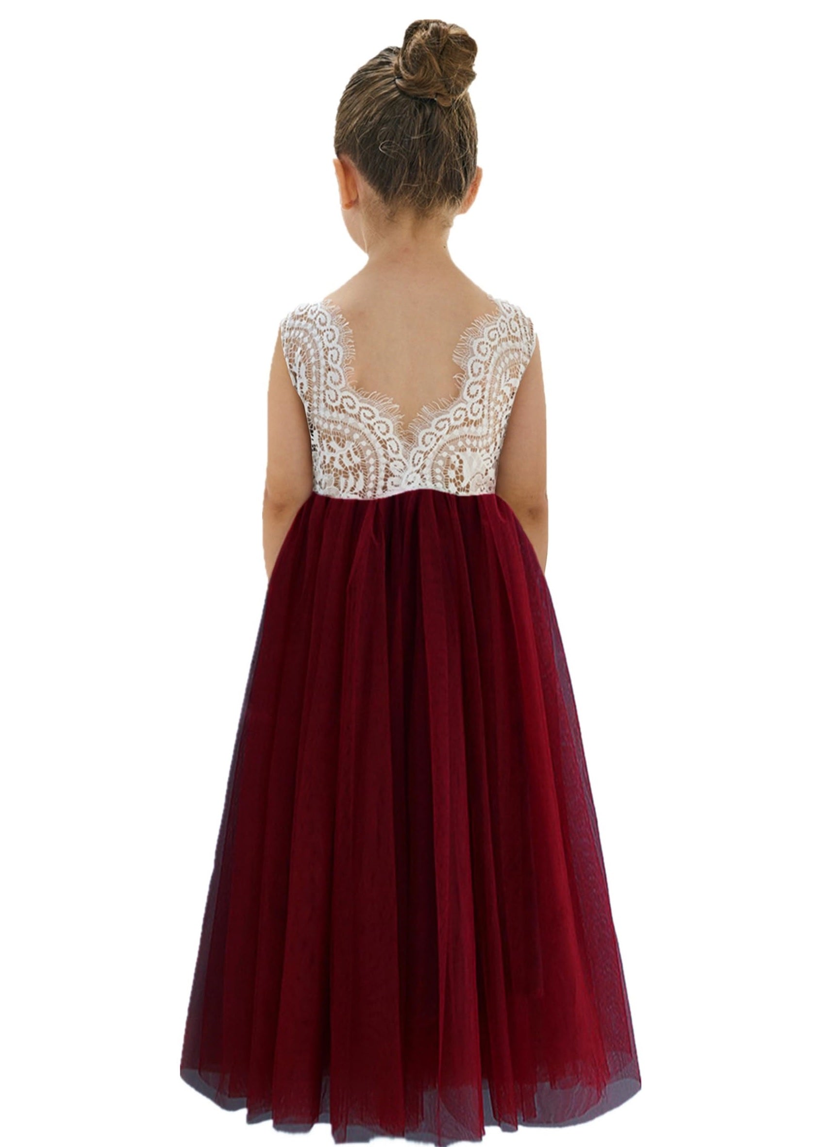 Peony Lace Flower Girl Dress in Burgundy Sleeveless Maxi 2BUNNIES Peony Lace Flower Girl Dress in Burgundy Sleeveless Maxi 2BUNNIES