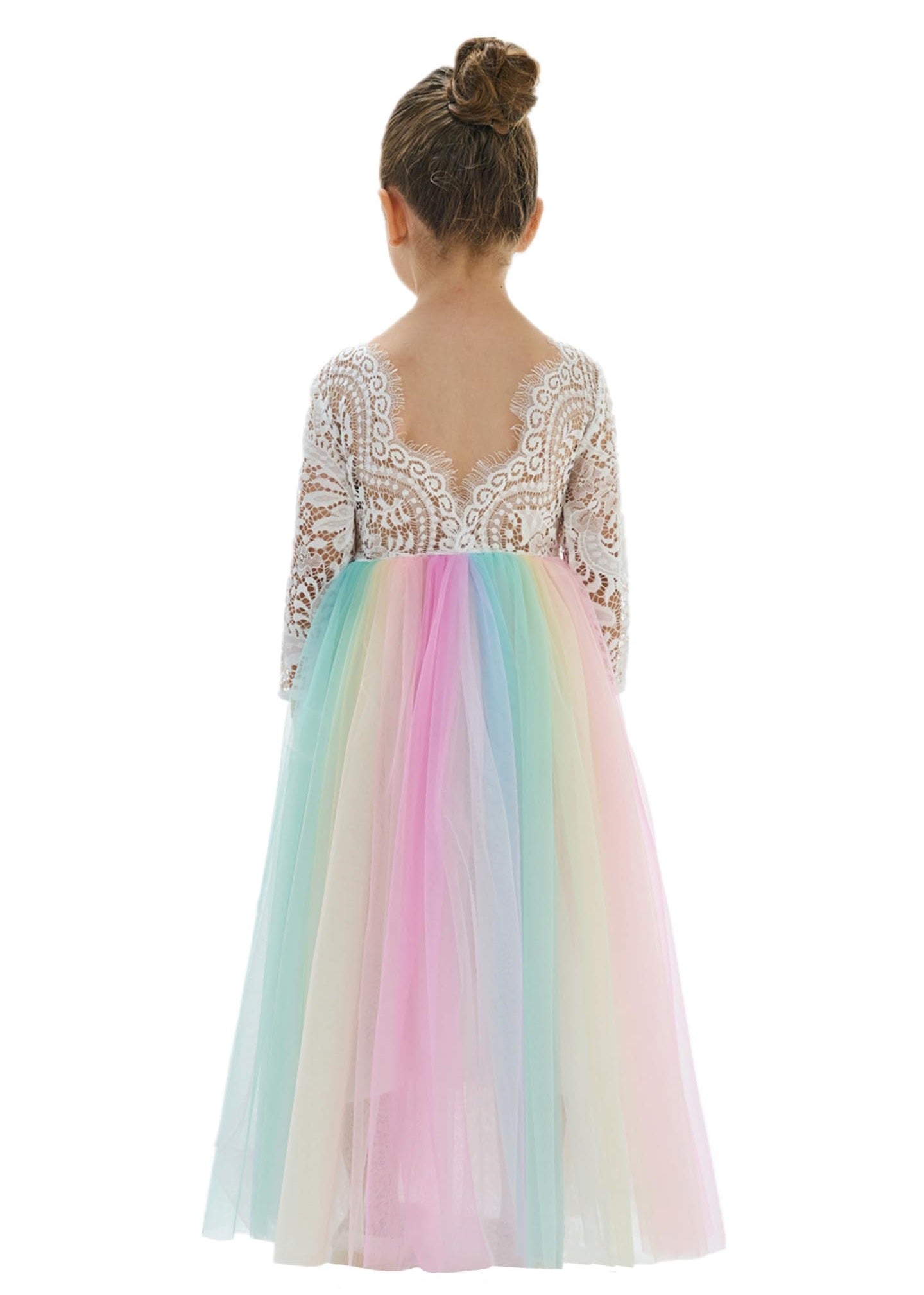 Peony Lace Flower Girl Dress in Rainbow Unicorn Sleeve Maxi 12 months / Rainbow Peony Lace Flower Girl Dress in Rainbow Unicorn Sleeve Maxi 12 months / Rainbow