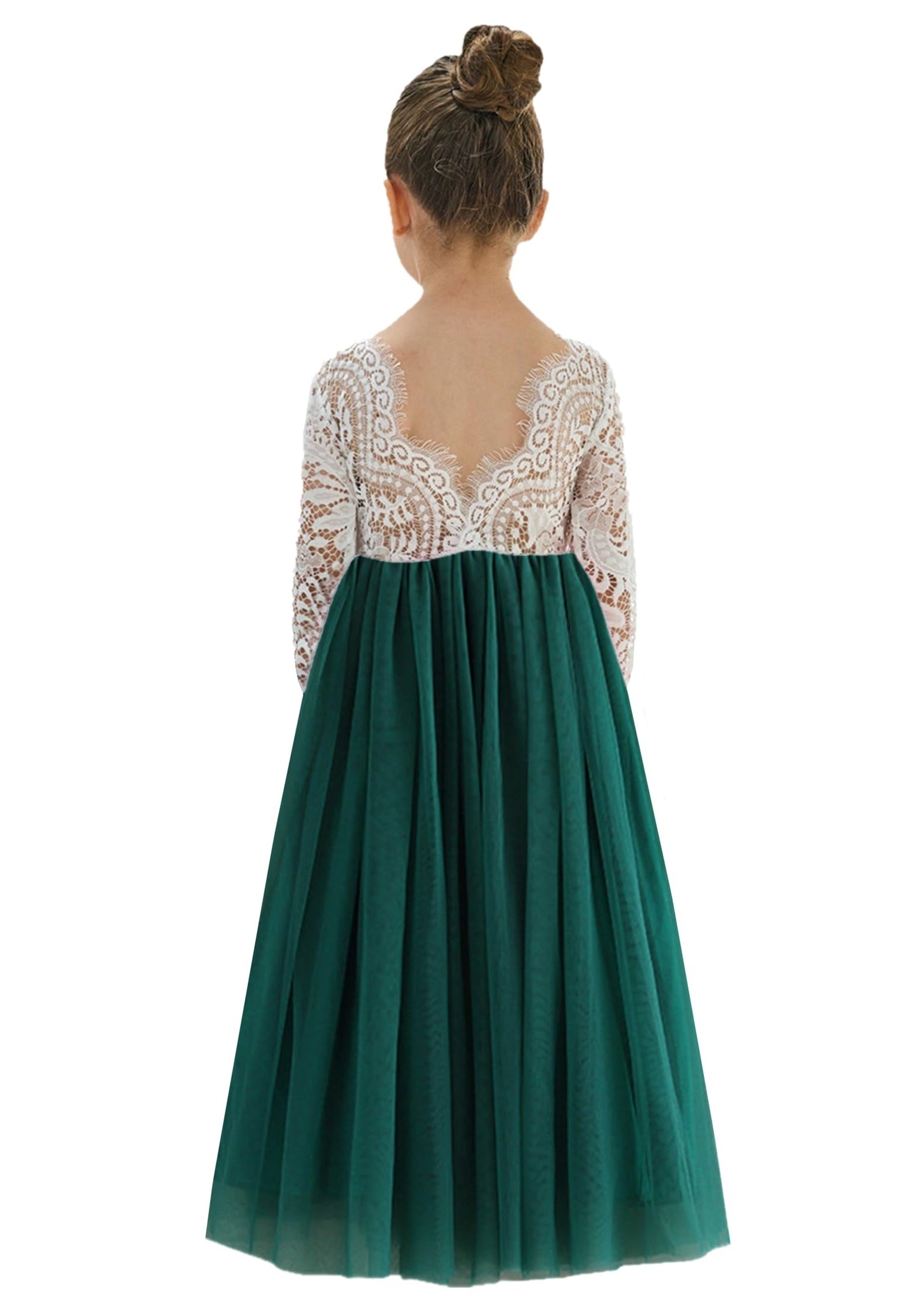 Peony Lace Flower Girl Dress in Green Sleeve Maxi 4T Peony Lace Flower Girl Dress in Green Sleeve Maxi 4T