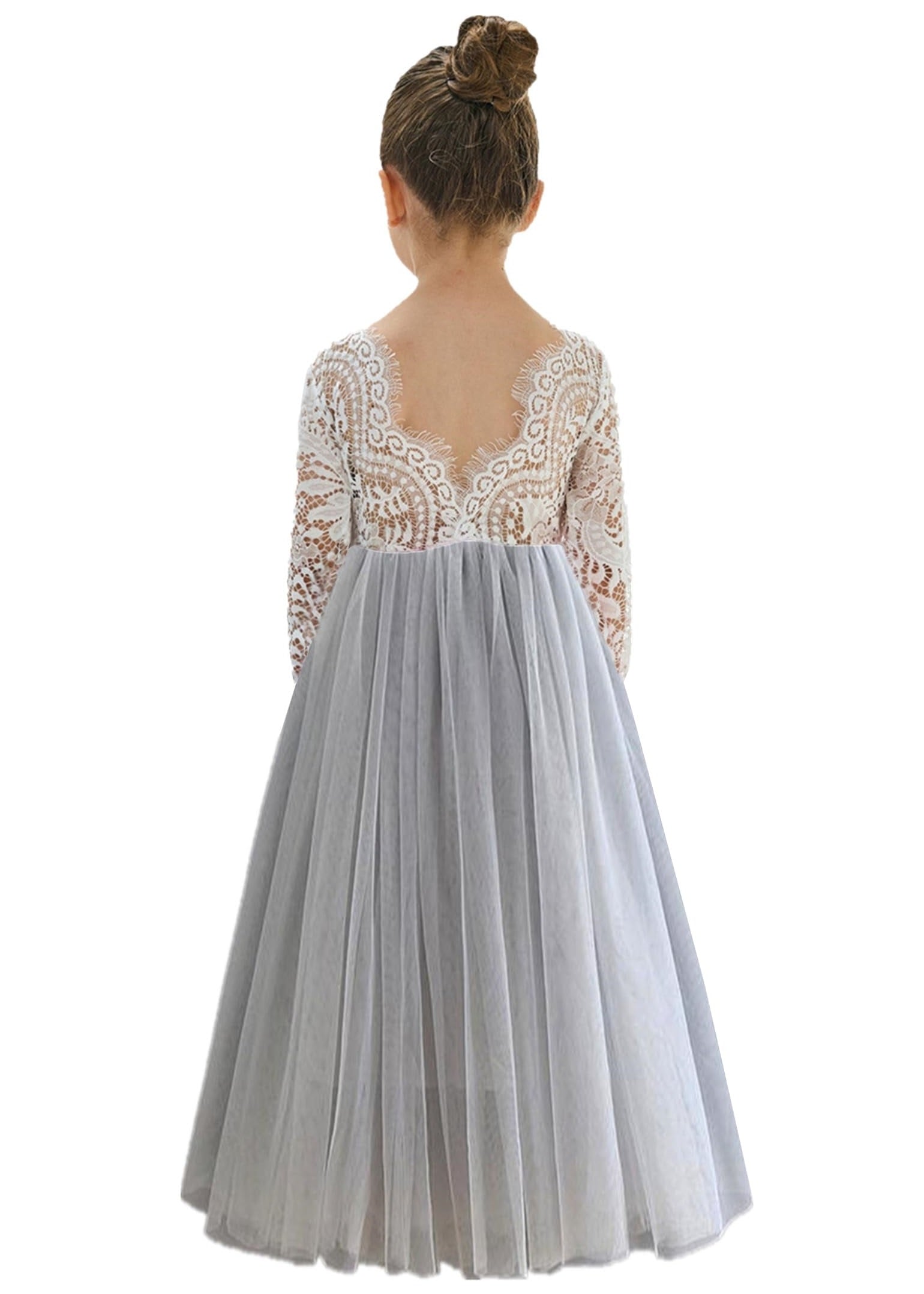 Peony Lace Flower Girl Dress in Gray Sleeve Maxi 12-14 years Peony Lace Flower Girl Dress in Gray Sleeve Maxi 12-14 years