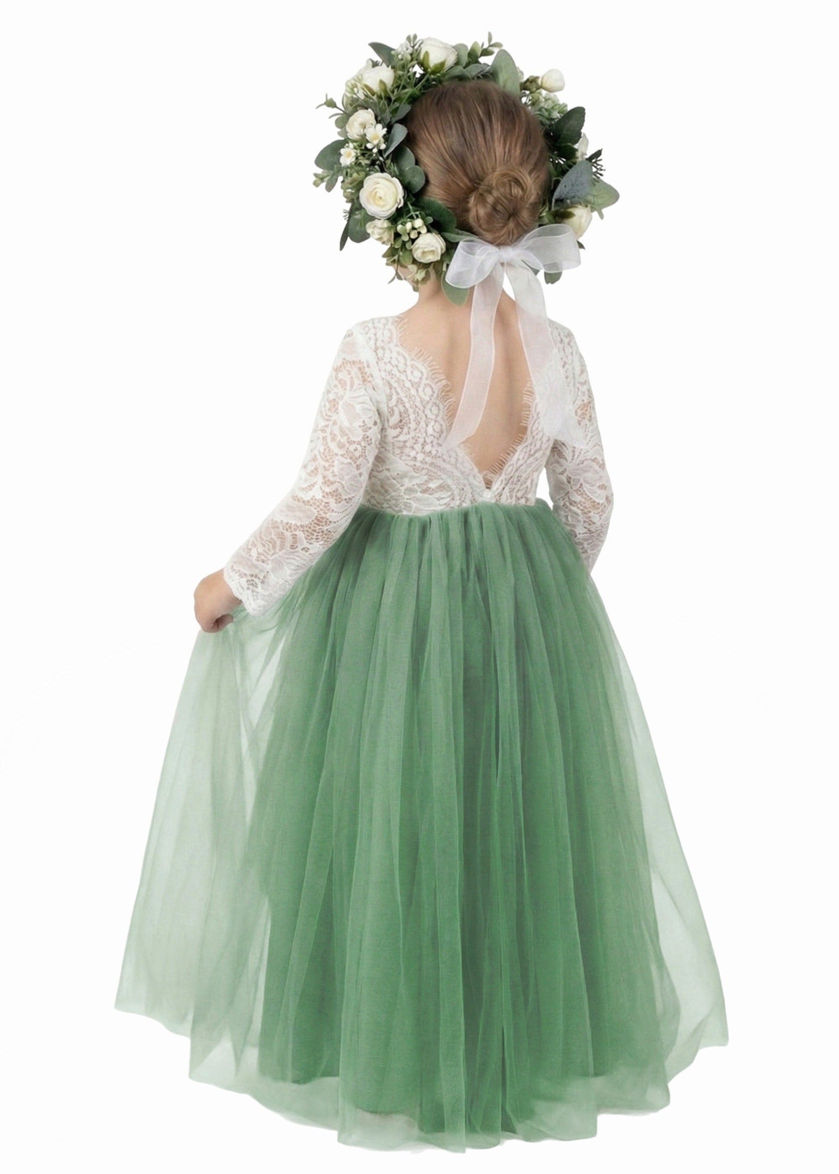 Peony Lace Flower Girl Dress in Sage Sleeve Maxi 7-8 years / Sage Peony Lace Flower Girl Dress in Sage Sleeve Maxi 7-8 years / Sage