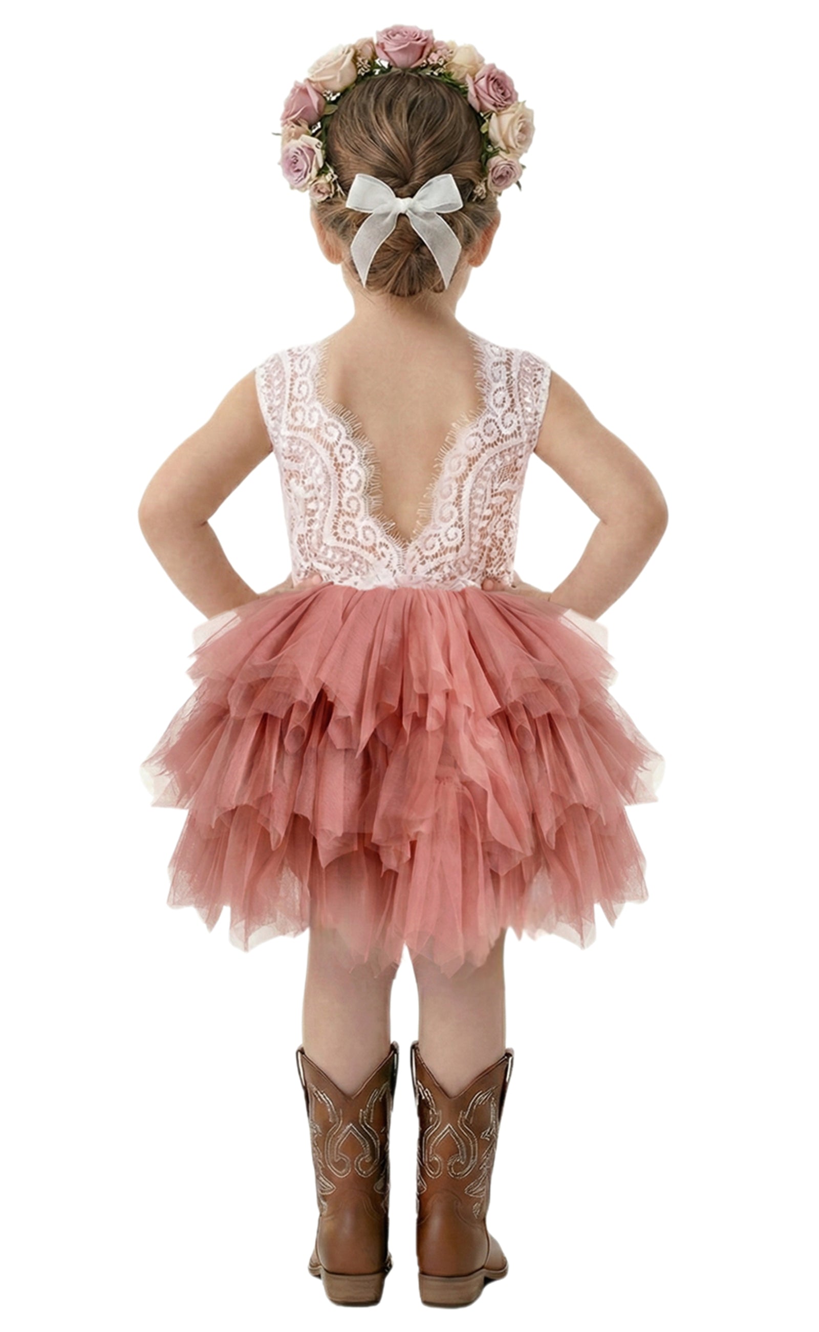 Peony Lace Flower Girl Dress in Dusty Pink (tiered) 2BUNNIES Peony Lace Flower Girl Dress in Dusty Pink (tiered) 2BUNNIES