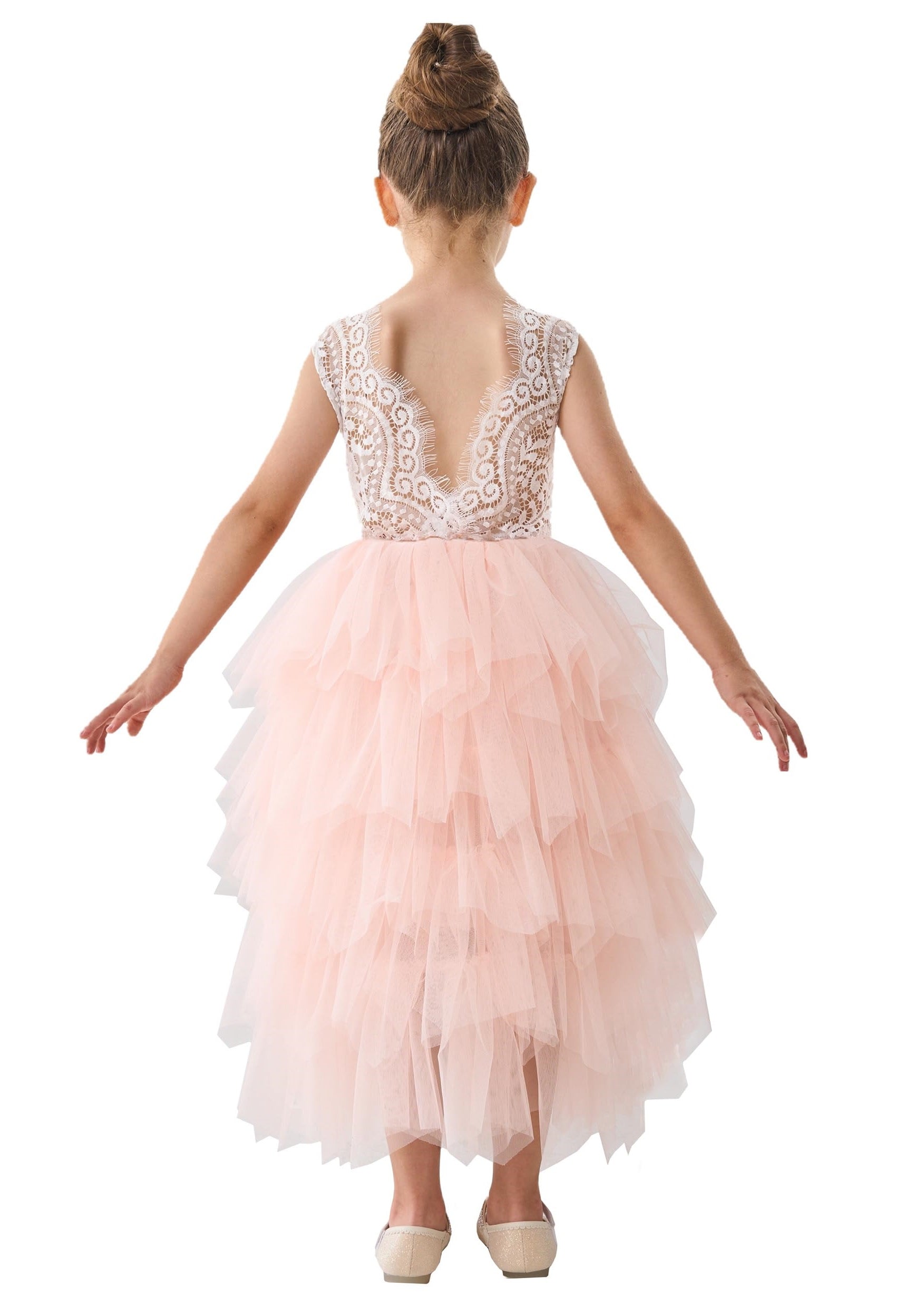 Girls' Peony Lace Tiered Sleeveless Maxi Flower Girl Dress in Pink 5 / Pink Girls' Peony Lace Tiered Sleeveless Maxi Flower Girl Dress in Pink 5 / Pink