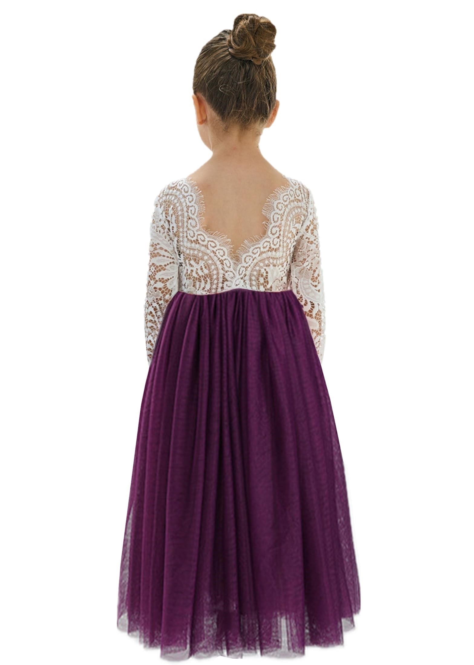 Peony Lace Flower Girl Dress in Plum Sleeve Maxi 7-8 years Peony Lace Flower Girl Dress in Plum Sleeve Maxi 7-8 years