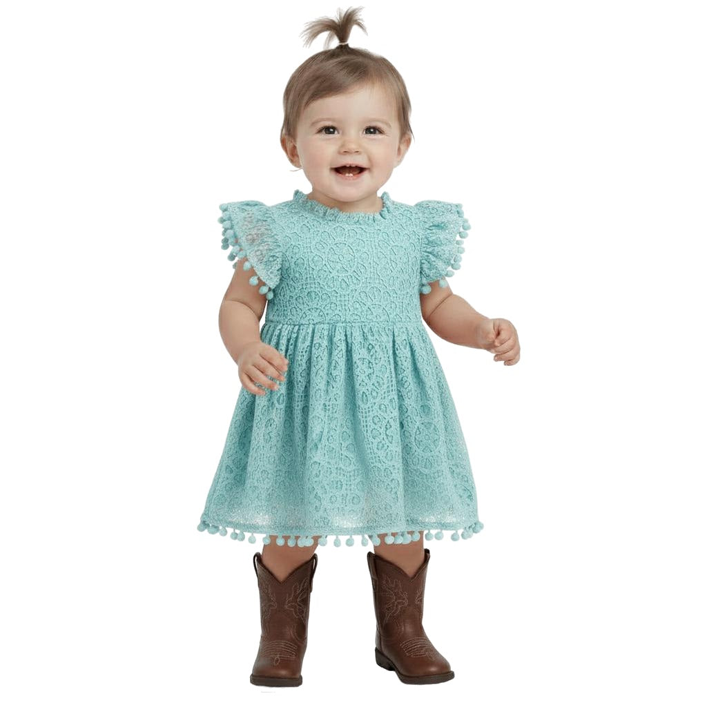 pom pom lace dress Mixed Media Lace Pom Pom Dress - White