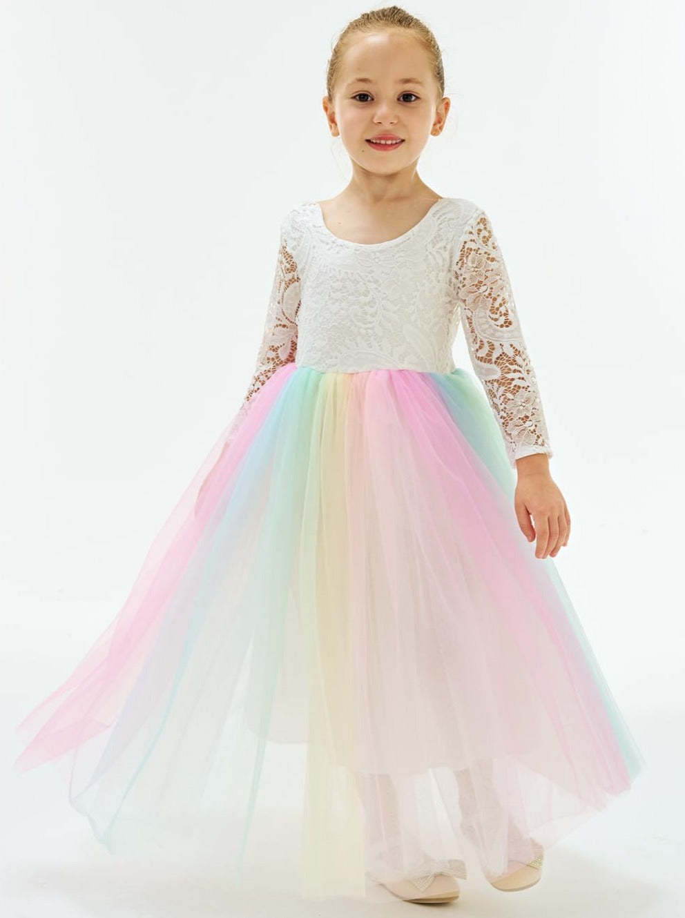 Peony Lace Flower Girl Dress in Rainbow