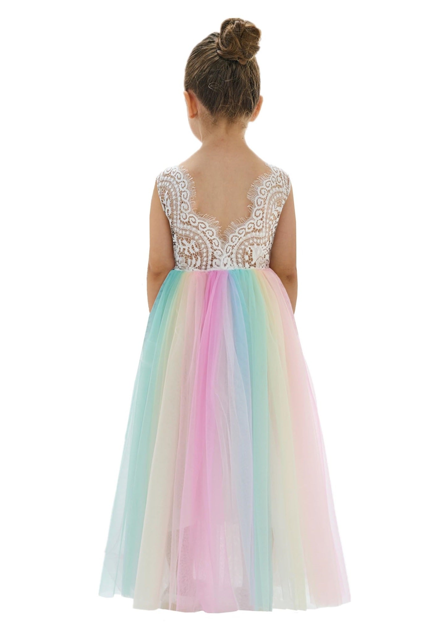 Peony Lace Flower Girl Dress in Rainbow Unicorn Sleeveless Maxi 10-12 years Peony Lace Flower Girl Dress in Rainbow Unicorn Sleeveless Maxi 10-12 years