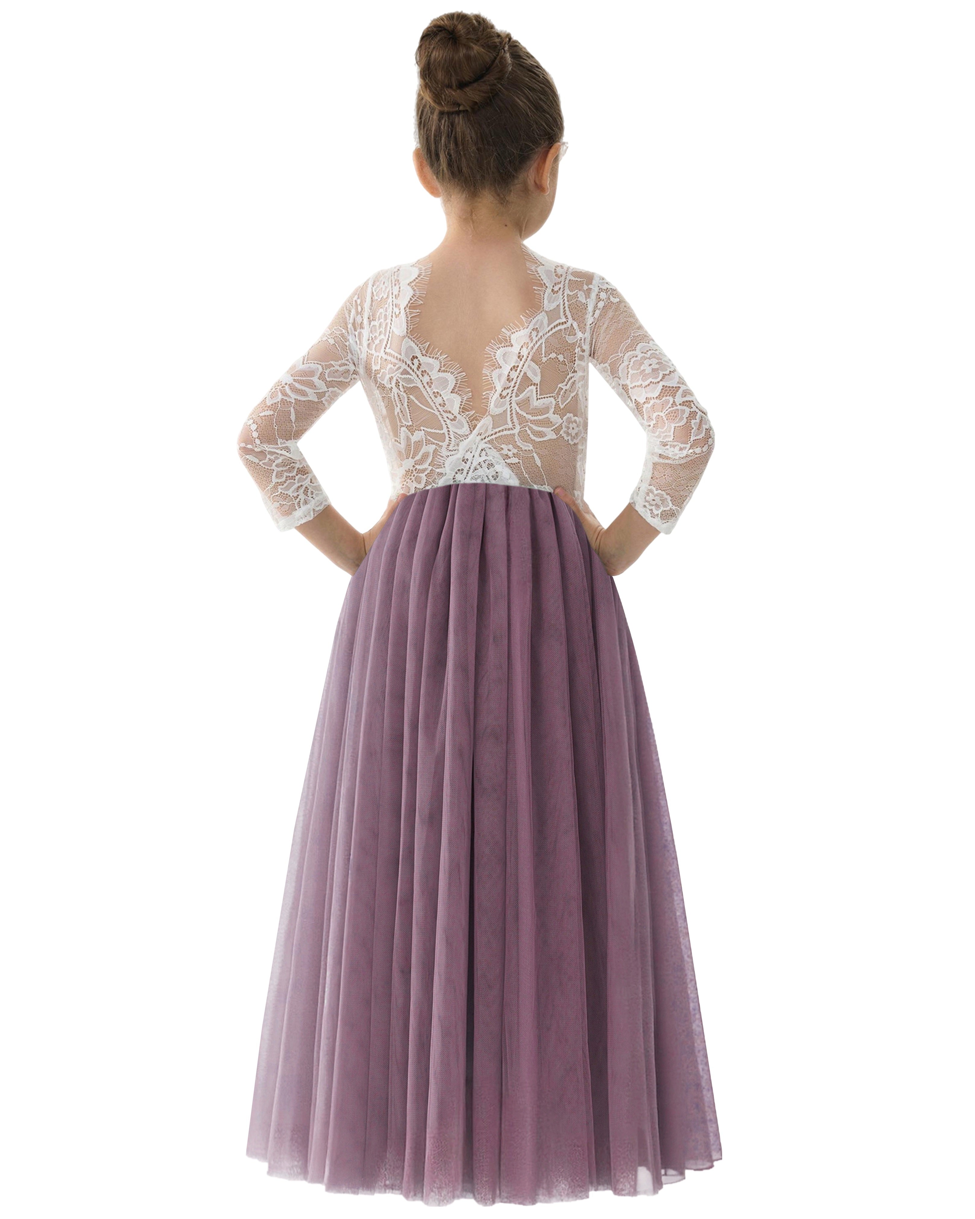 fitted lace wedding dress Rose Lace Flower Girl Dress in Mauve – 2BUNNIES