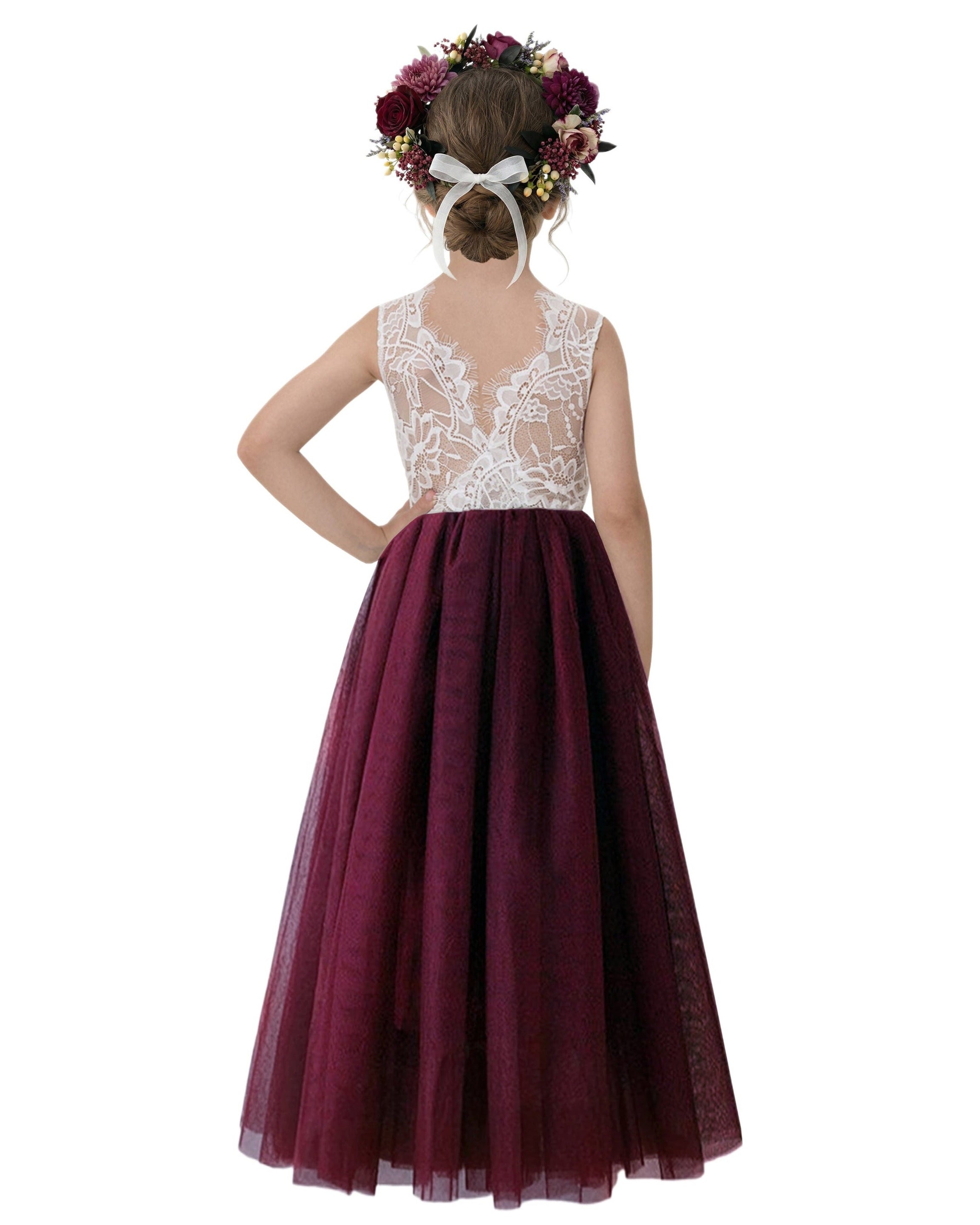 Rose Lace Flower Girl Dress in Burgundy 3T / Burgundy Rose Lace Flower Girl Dress in Burgundy 3T / Burgundy