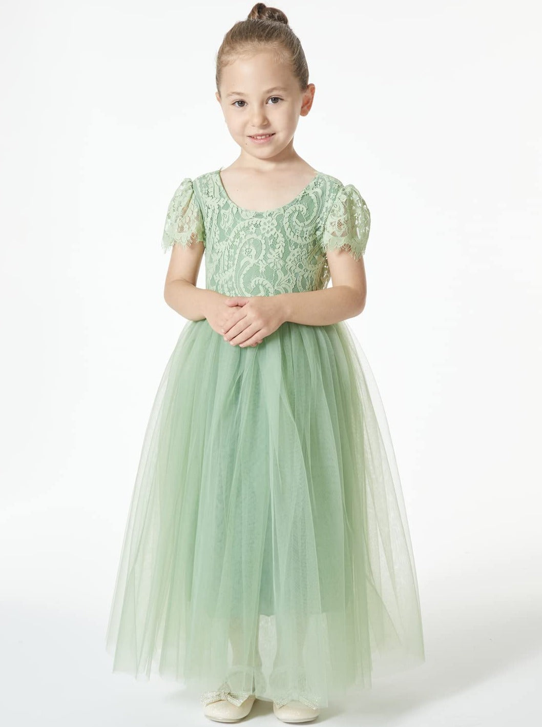 Paisley Lace Flower Girl Dress in Sage