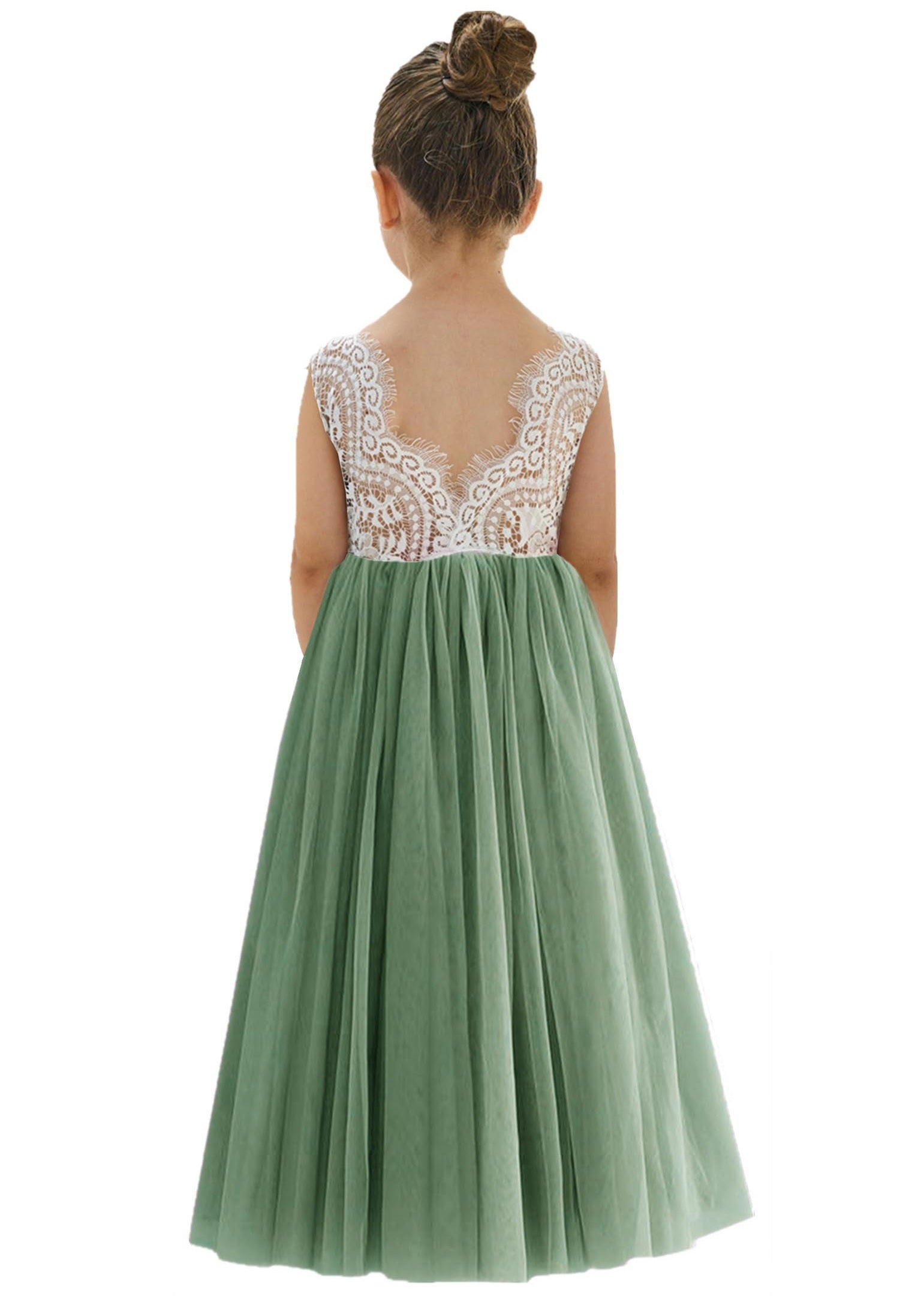 Peony Lace Flower Girl Dress in Sage Sleeveless Maxi 3T / Sage Peony Lace Flower Girl Dress in Sage Sleeveless Maxi 3T / Sage