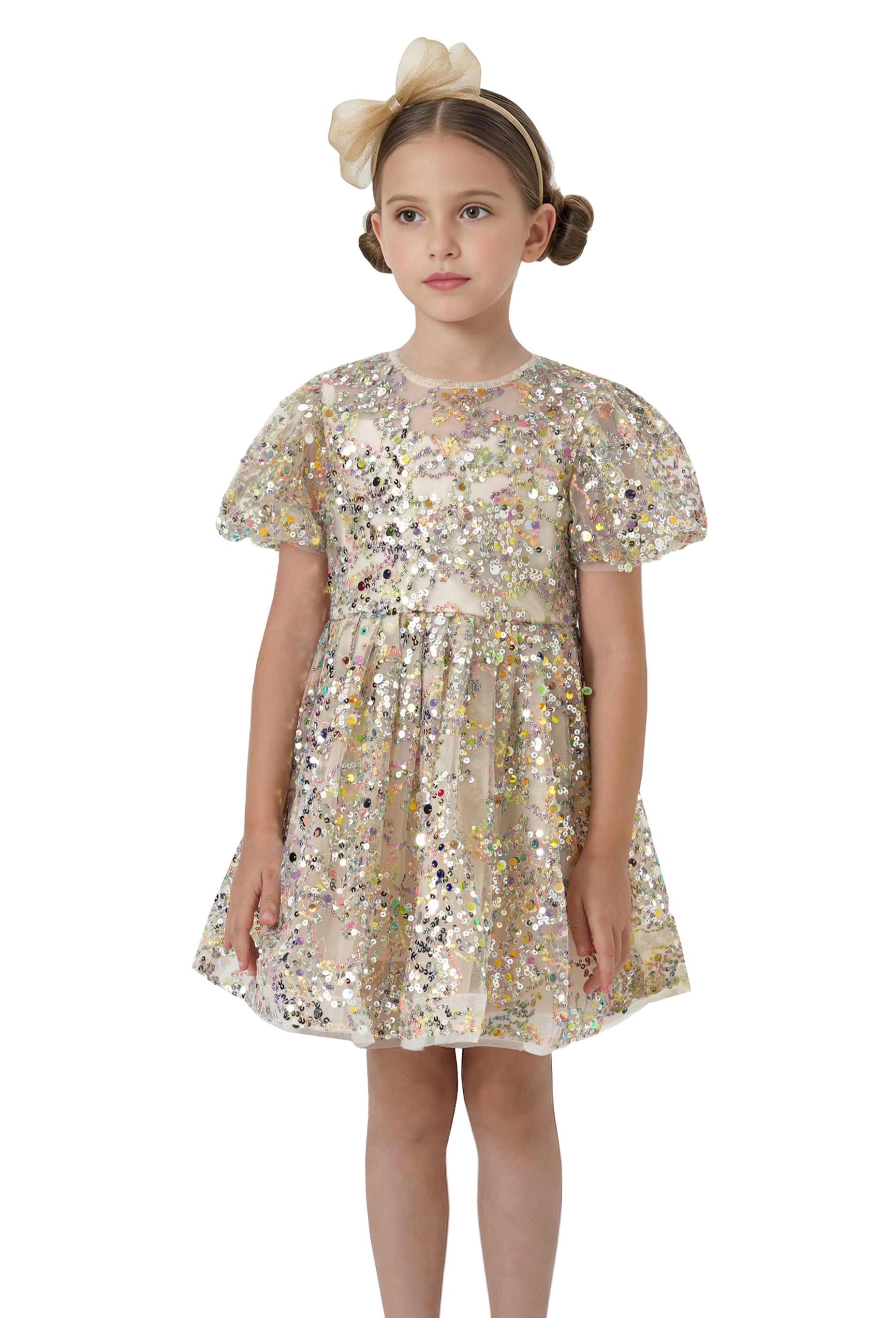 2Bunnies Girls' 2T-8Y Gold Shimmer Sparkle Sequin Puff Sleeve Holiday Party Birthday Girl Dress Gold 5 2Bunnies Girls' 2T-8Y Gold Shimmer Sparkle Sequin Puff Sleeve Holiday Party Birthday Girl Dress Gold 5