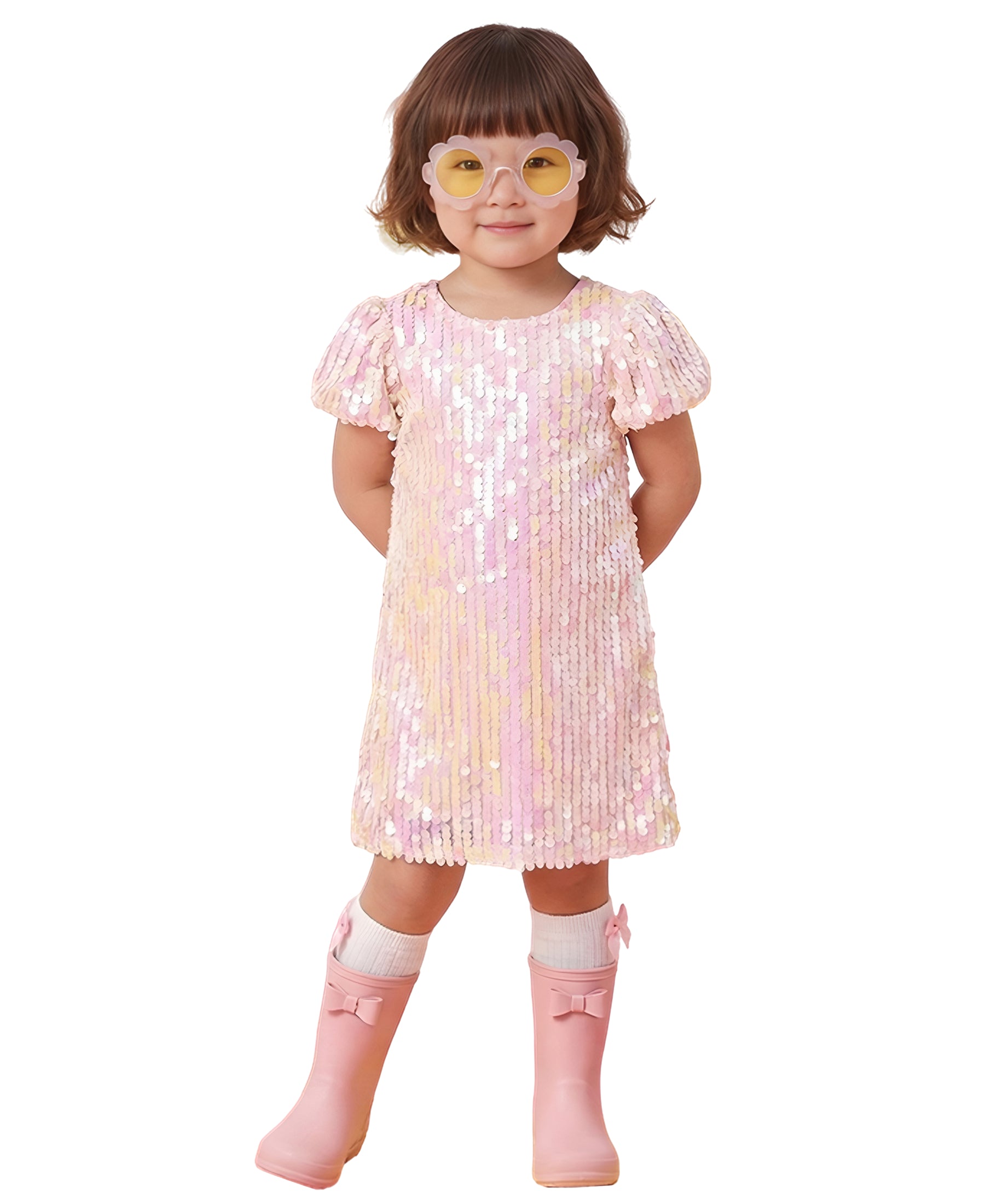 2Bunnies Girls' 4T-10Y Cameo Pink Sequin Puff Sleeve Dress 2BUNNIES 2Bunnies Girls' 4T-10Y Cameo Pink Sequin Puff Sleeve Dress 2BUNNIES