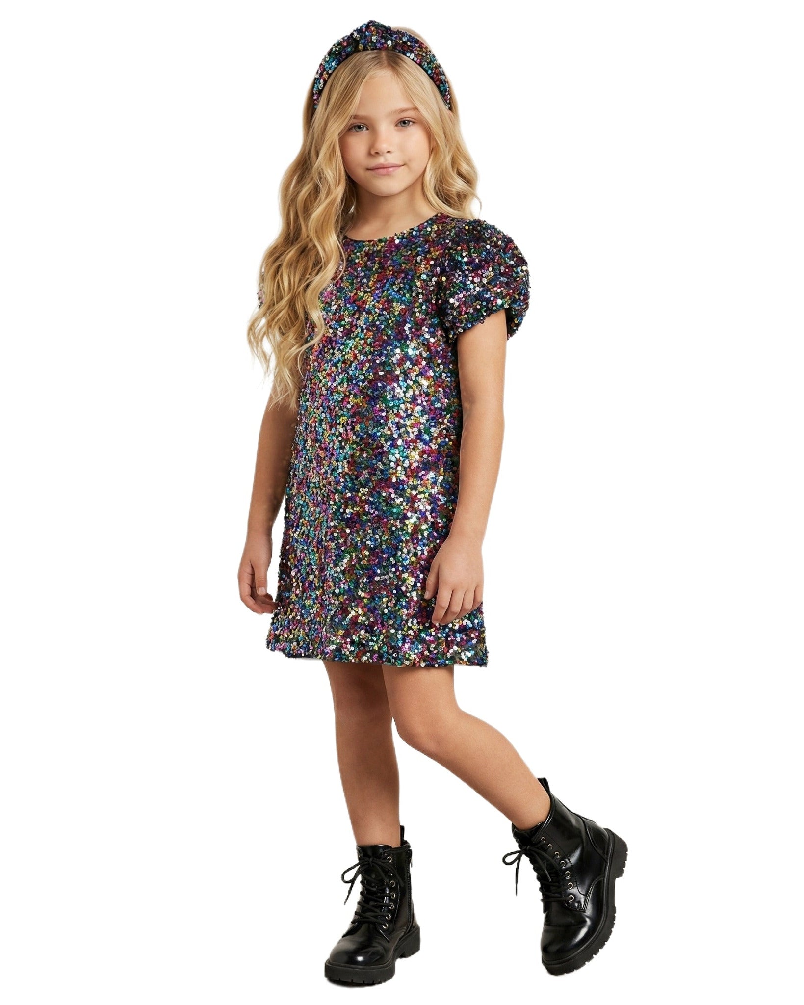 2Bunnies Girls' 3T-12Y Colorful Stardust Sequin Puff Sleeve Party Dress Colorful Stardust 9-10 Years 2Bunnies Girls' 3T-12Y Colorful Stardust Sequin Puff Sleeve Party Dress Colorful Stardust 9-10 Years