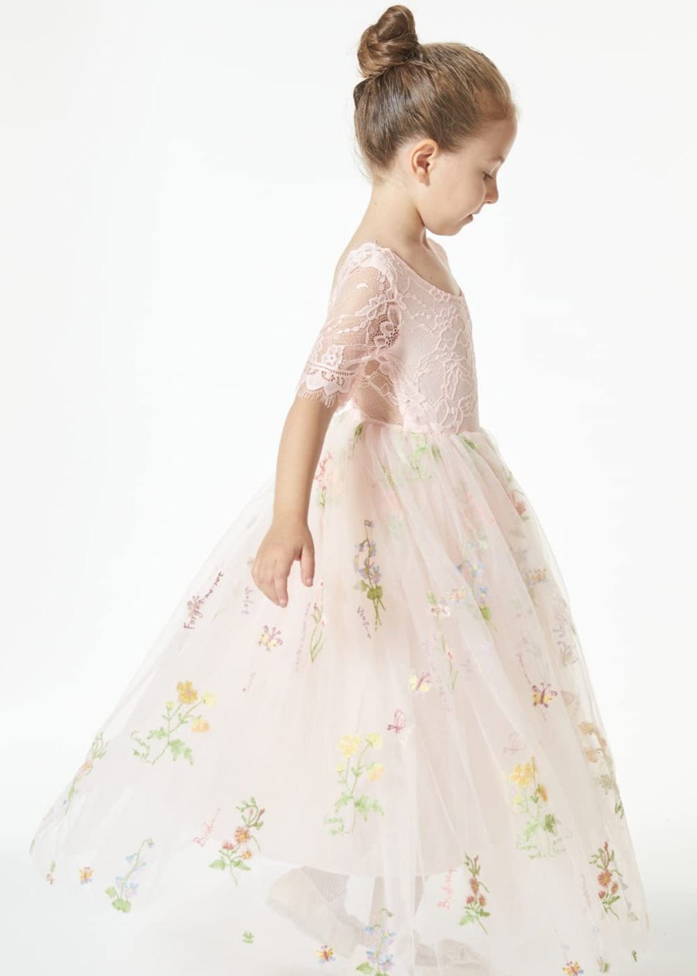 Floral Embroidered Tulle Lace Girl Dress in Pink 2BUNNIES Floral Embroidered Tulle Lace Girl Dress in Pink 2BUNNIES