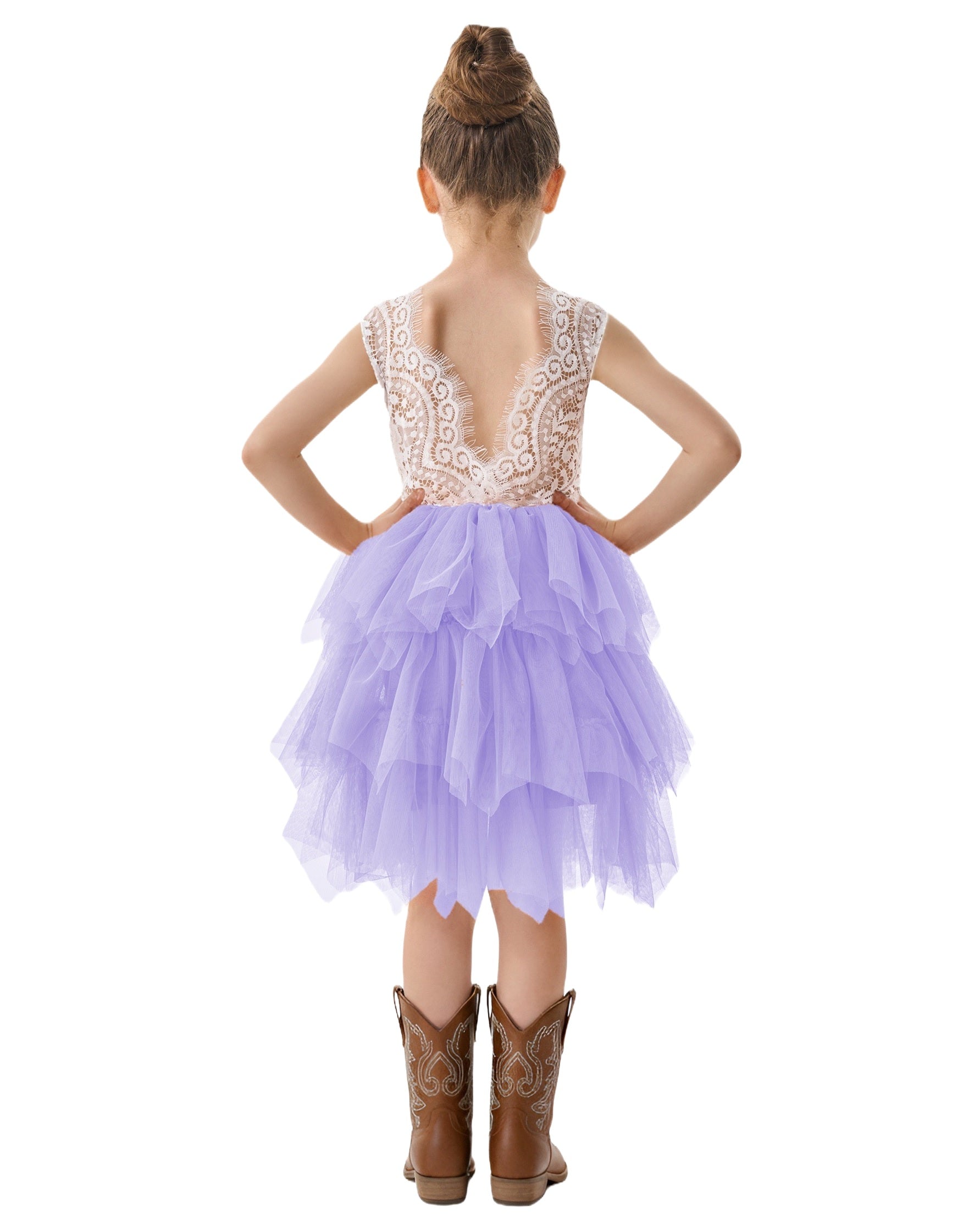 fitted lace wedding dress Girls' Peony Lace Tiered Sleeveless Knee Flower Girl Dress in Purple –  2BUNNIES