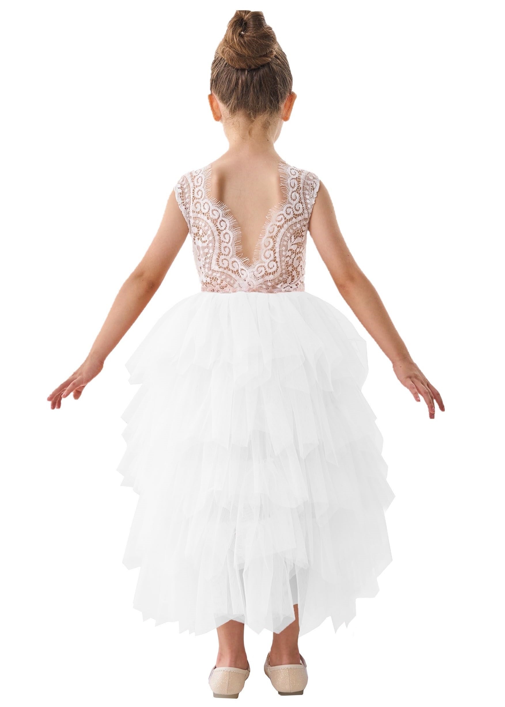 maxi white tulle flower girl dress Cute White Princess A-Line Flower Girl Maxi Dress with Sequins & Ruffles FleurKids