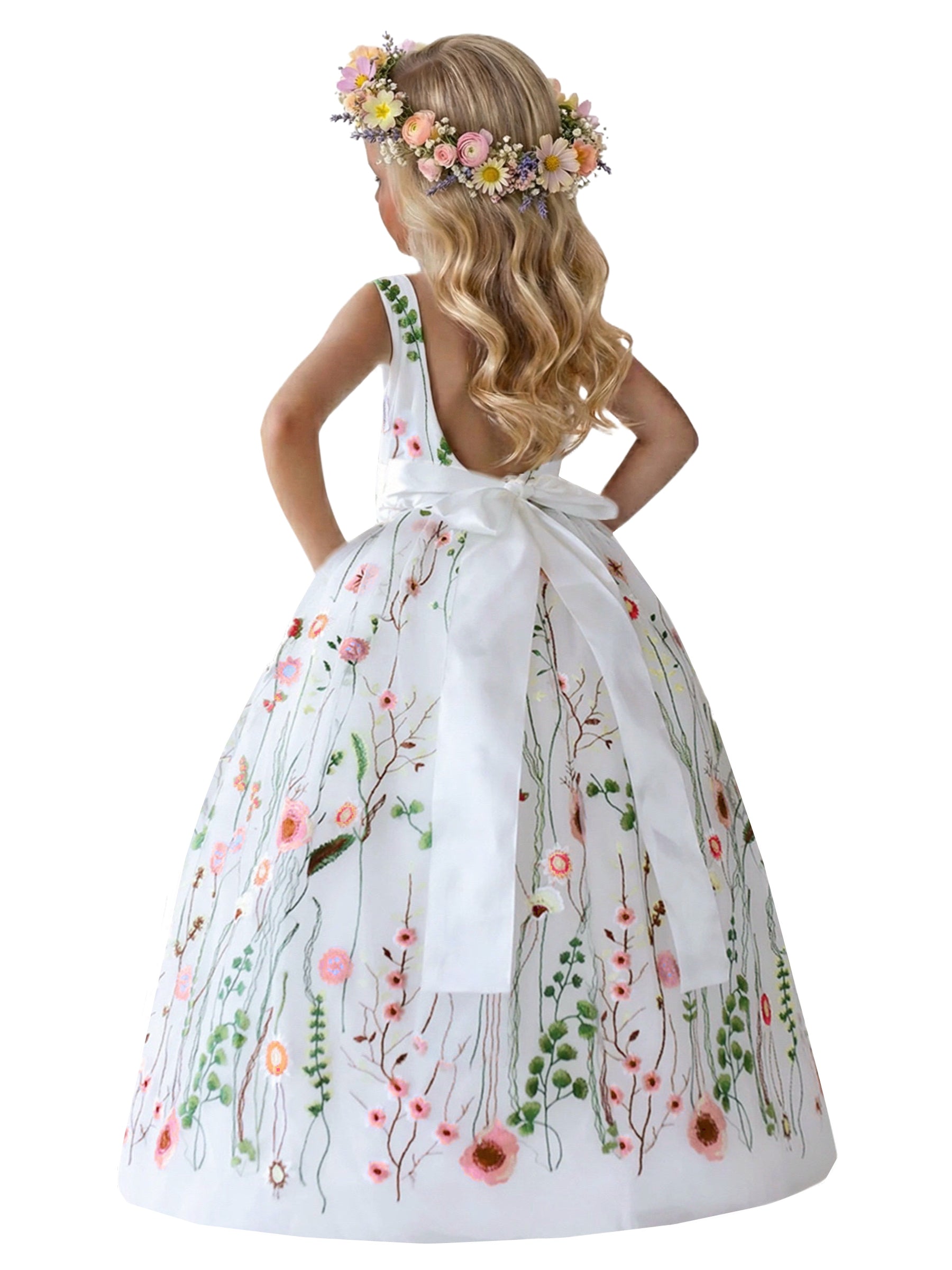 2Bunnies Girls' 12M-12yr Garden Wildflower Floral Embroidered Tulle Satin Girl Dress White 7-8 years 2Bunnies Girls' 12M-12yr Garden Wildflower Floral Embroidered Tulle Satin Girl Dress White 7-8 years