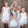 2Bunnies Flower Girl Dress Peony Lace Back A-Line Sleeveless (BEADED) Tiered Tulle Short (White) - 2BUNNIES