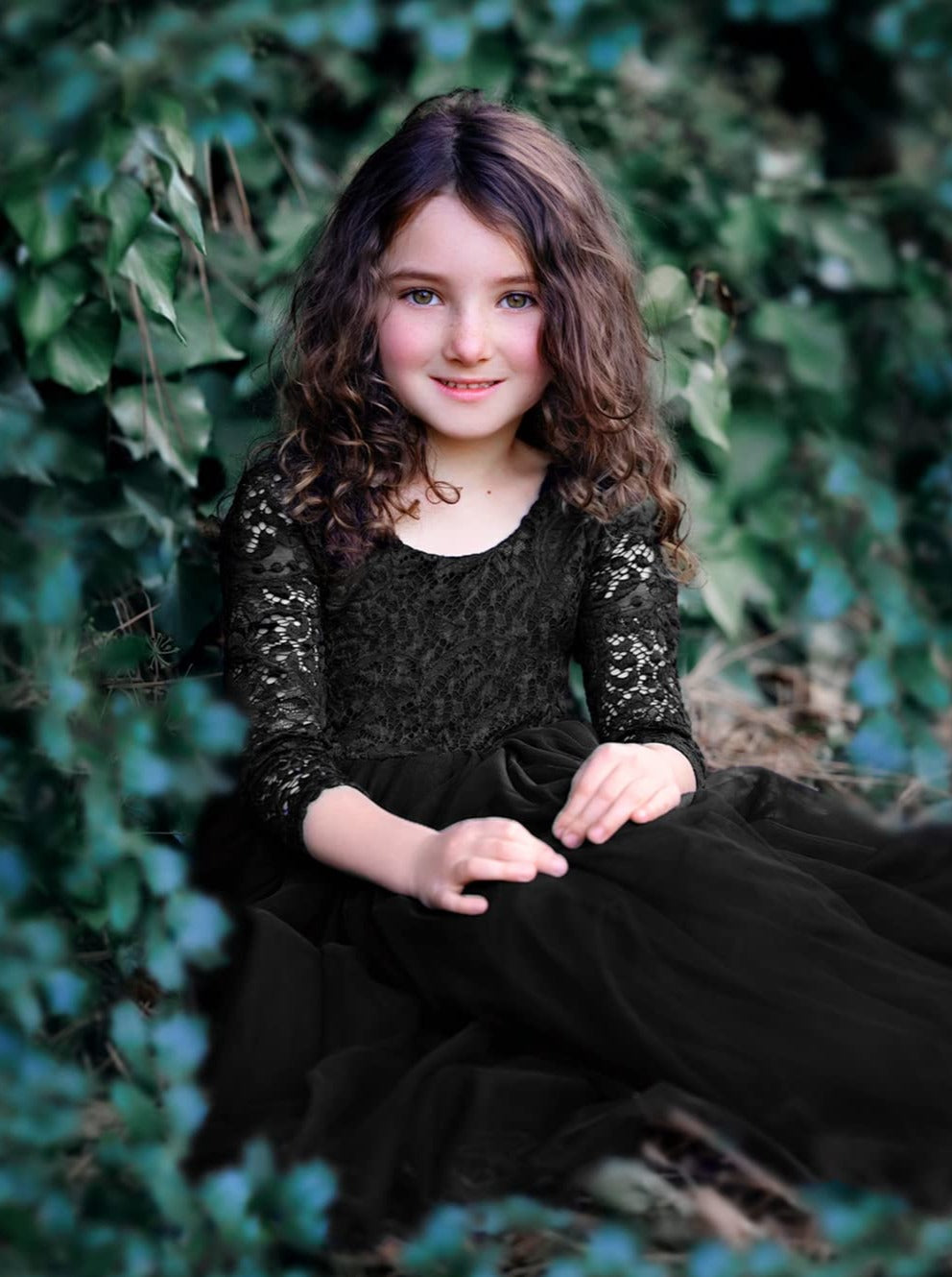 Peony Lace Flower Girl Dress in Black