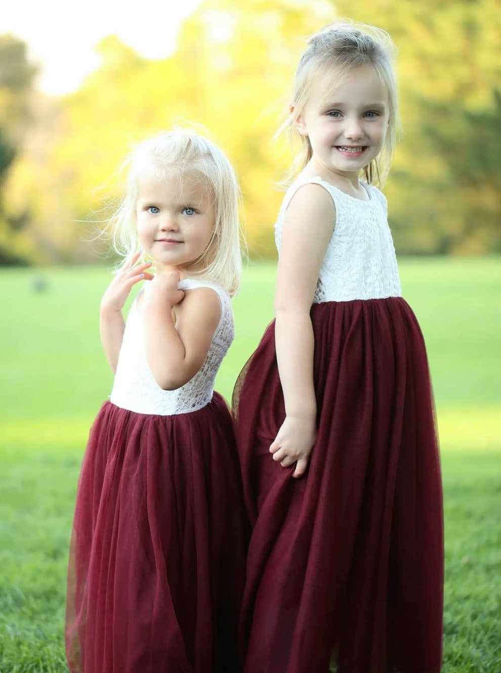 Peony Lace Straight Tulle Girl Dress in Burgundy - 2BUNNIES