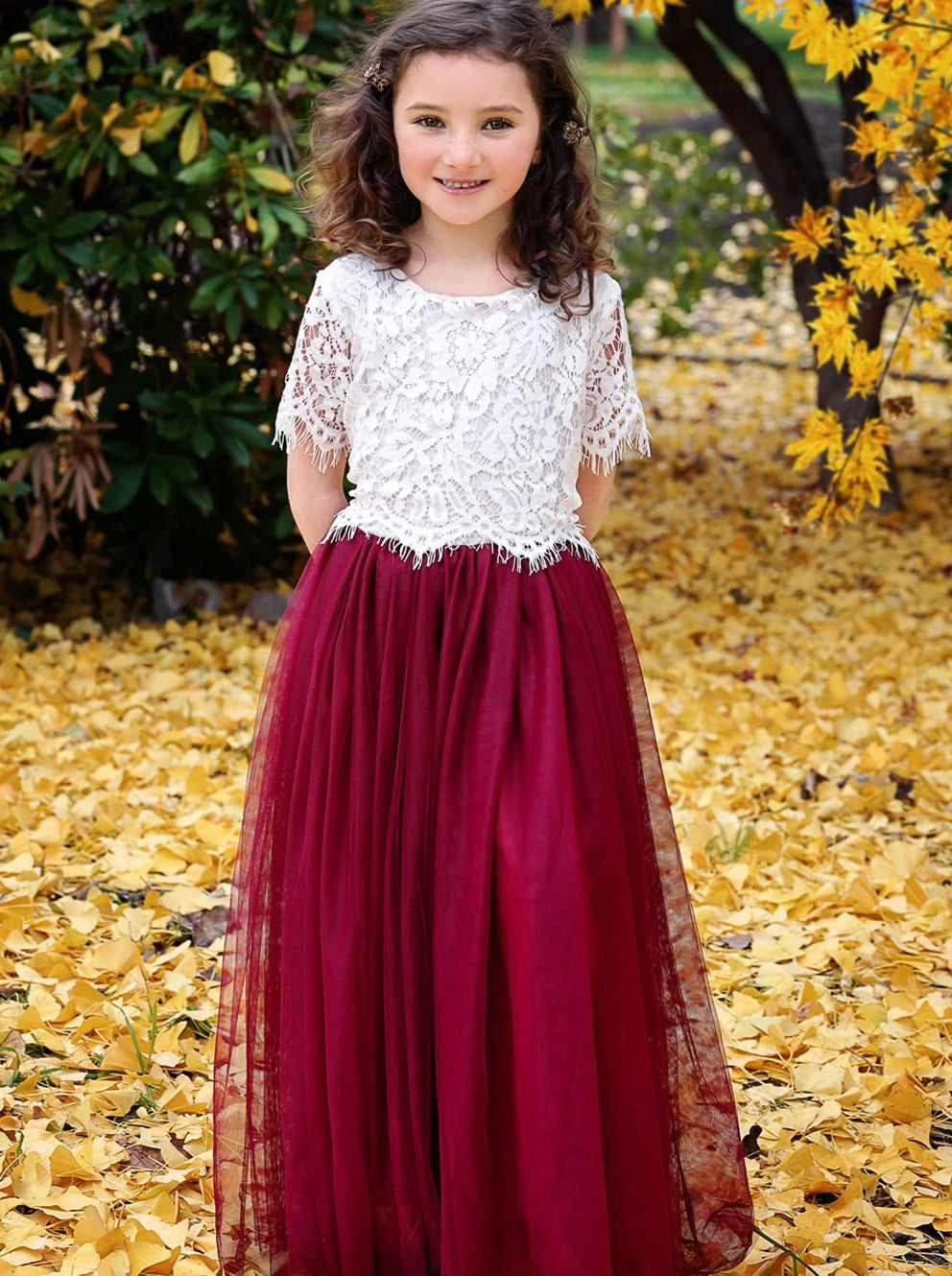 Scalloped Lace Girl Dress Set in Burgundy – 2BUNNIES