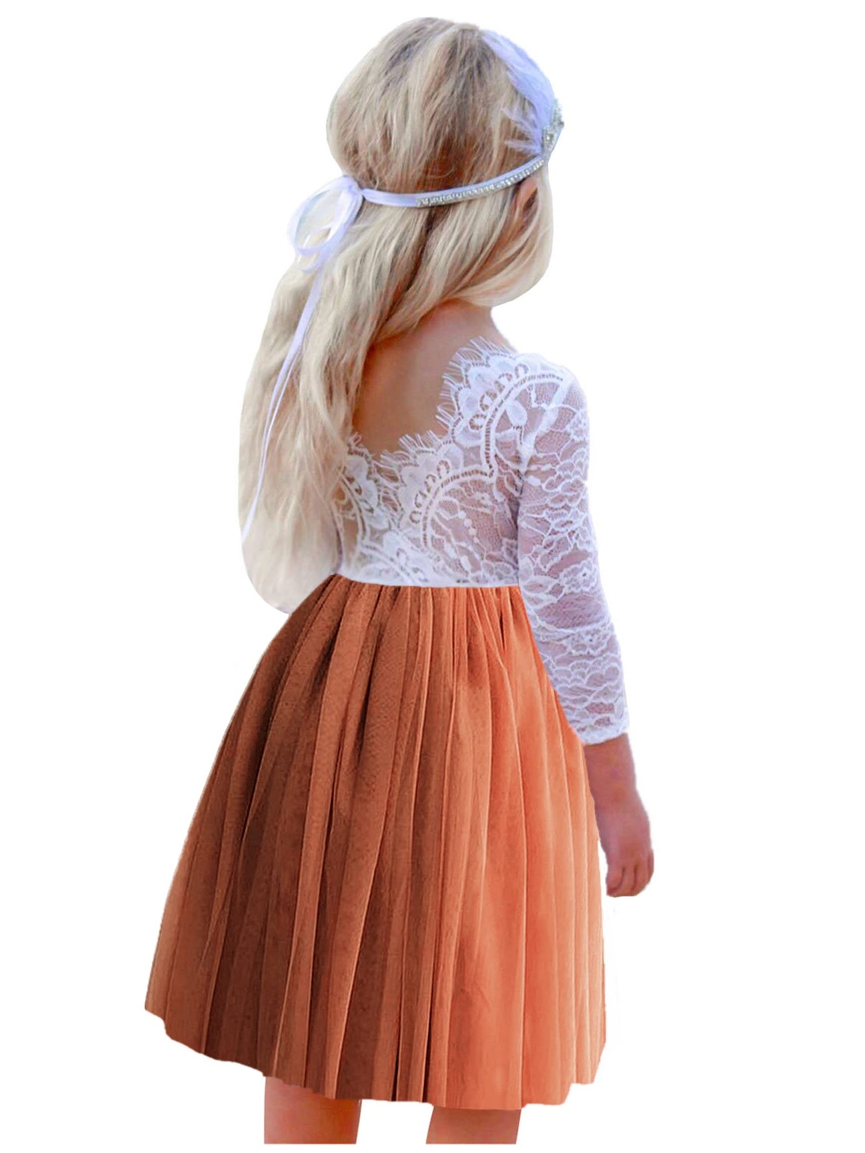 Rose Lace Flower Girl Dress in Orange